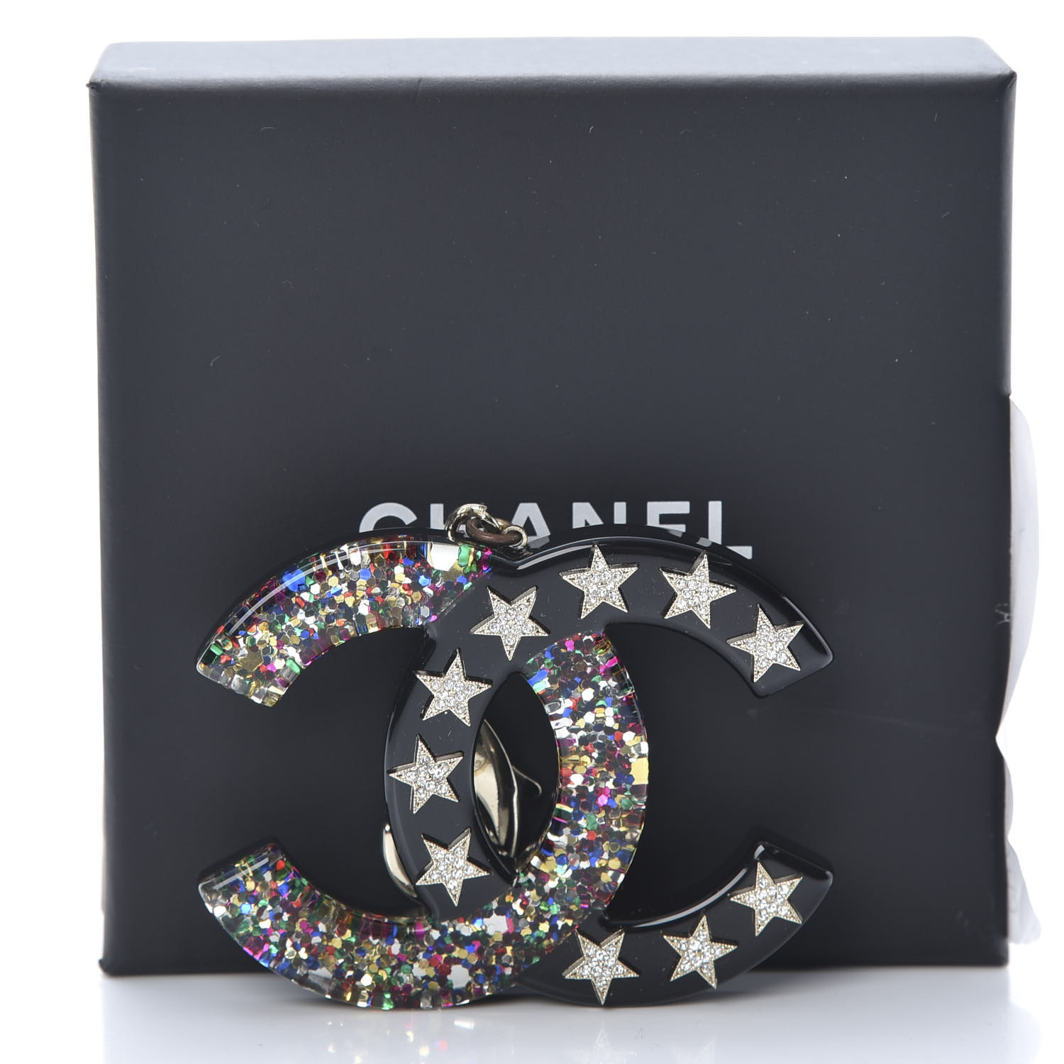 Chanel ring size 51 CC LOGO BLACK RESIN & GLITTER GLITTER RESIN