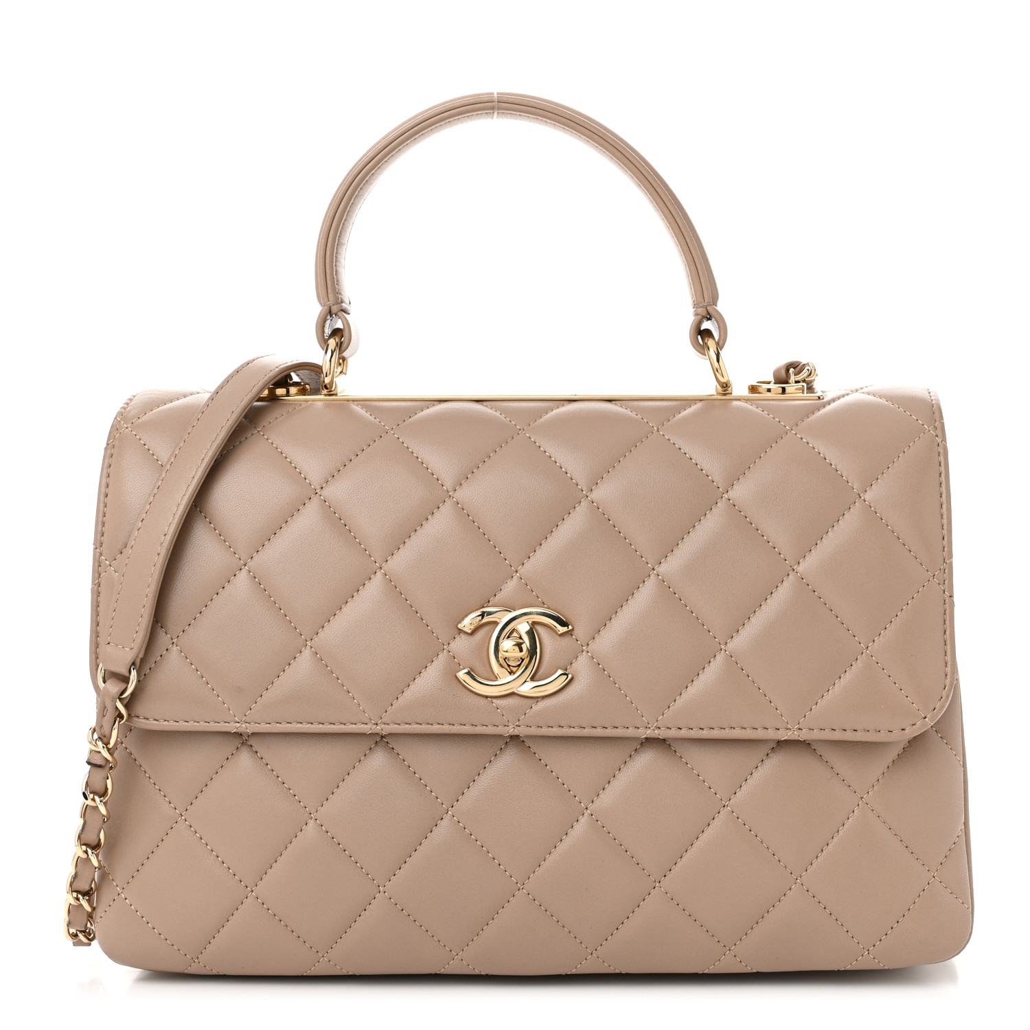 CHANEL ベージュ エナメル パーティーバッグ シャネルトレンディCC 2WAY ボーリングバッグ 42976 ベージュ
