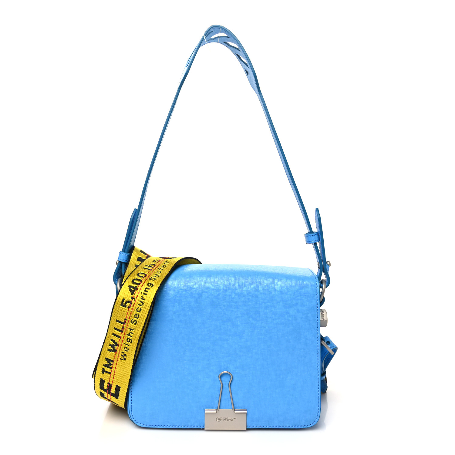 OFF-WHITE Saffiano Binder Clip Flap Shoulder Bag Light Blue
