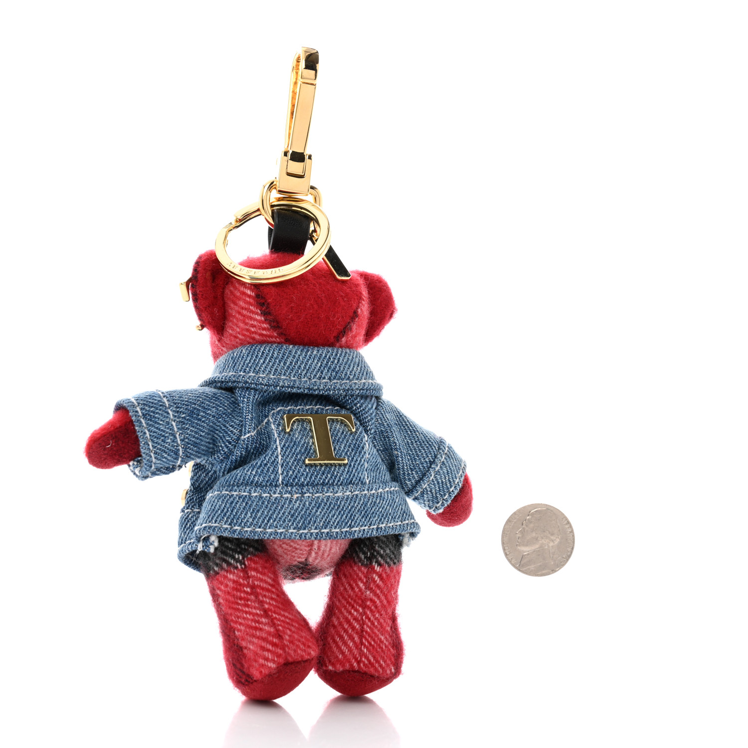 BURBERRY Cashmere Denim Jacket Thomas Bear Bag Charm Red