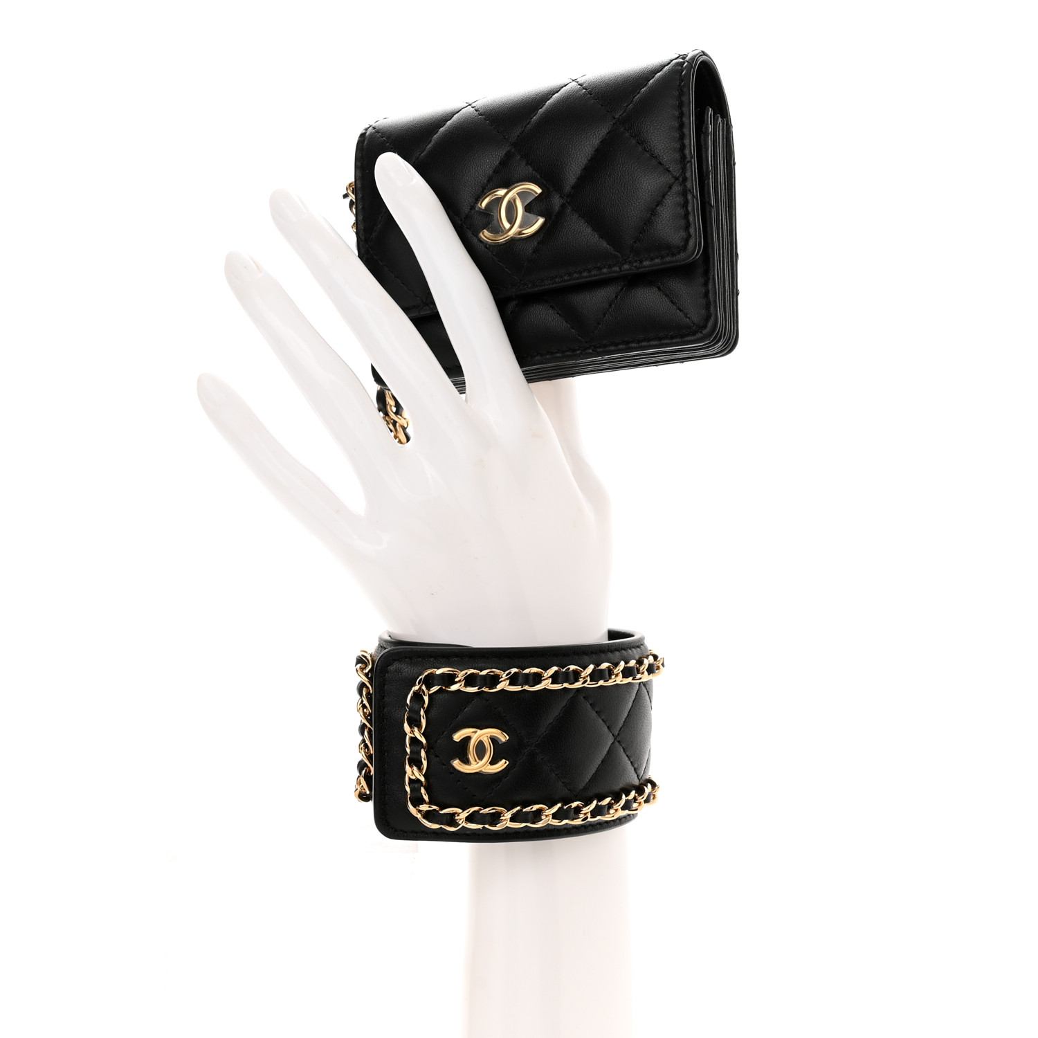 CHANEL Lambskin Quilted Flap Card Holder With Cuff Black