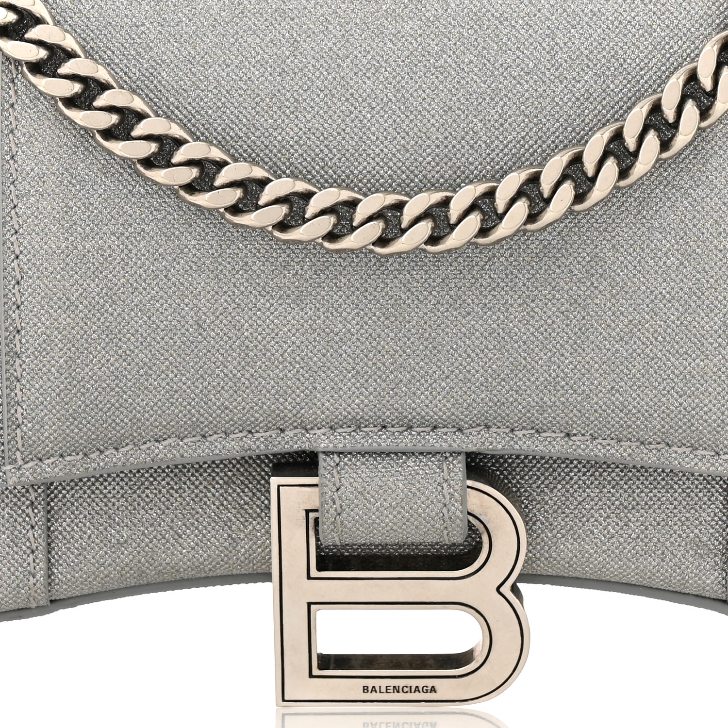 BALENCIAGA Glitter Fabric Hourglass Chain Bag Grey 1342078