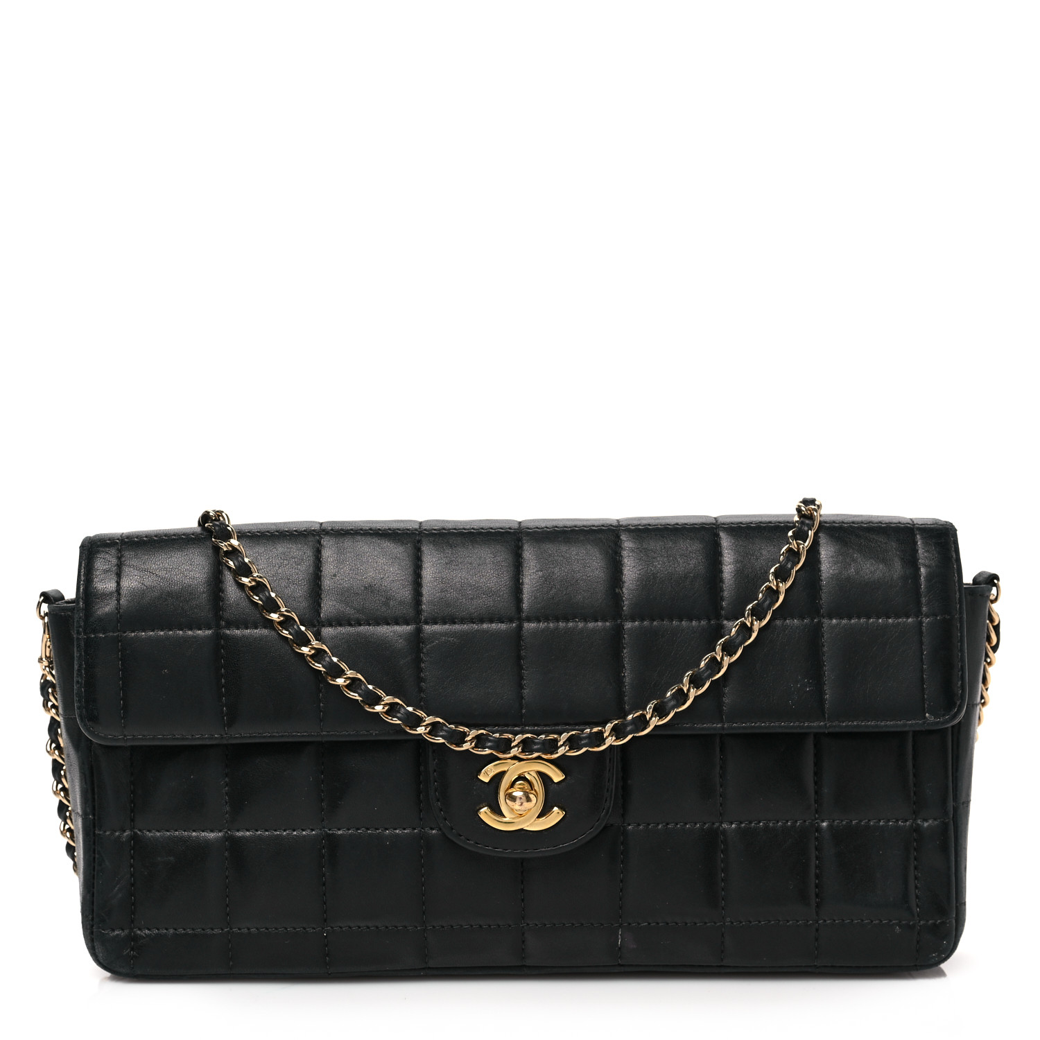 Chanel Black Chocolate Bar Quilted Leather East West Flap Bag Chanel