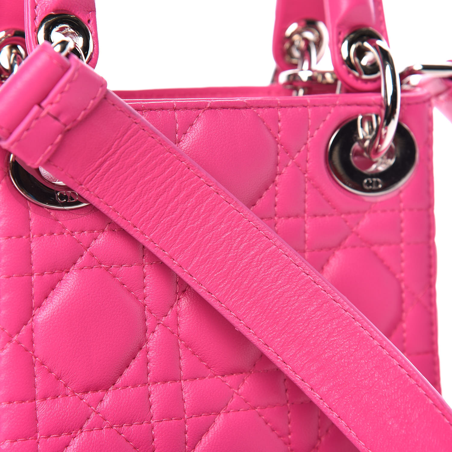 CHRISTIAN DIOR Lambskin Cannage Nano Lady Dior Fuchsia 400017