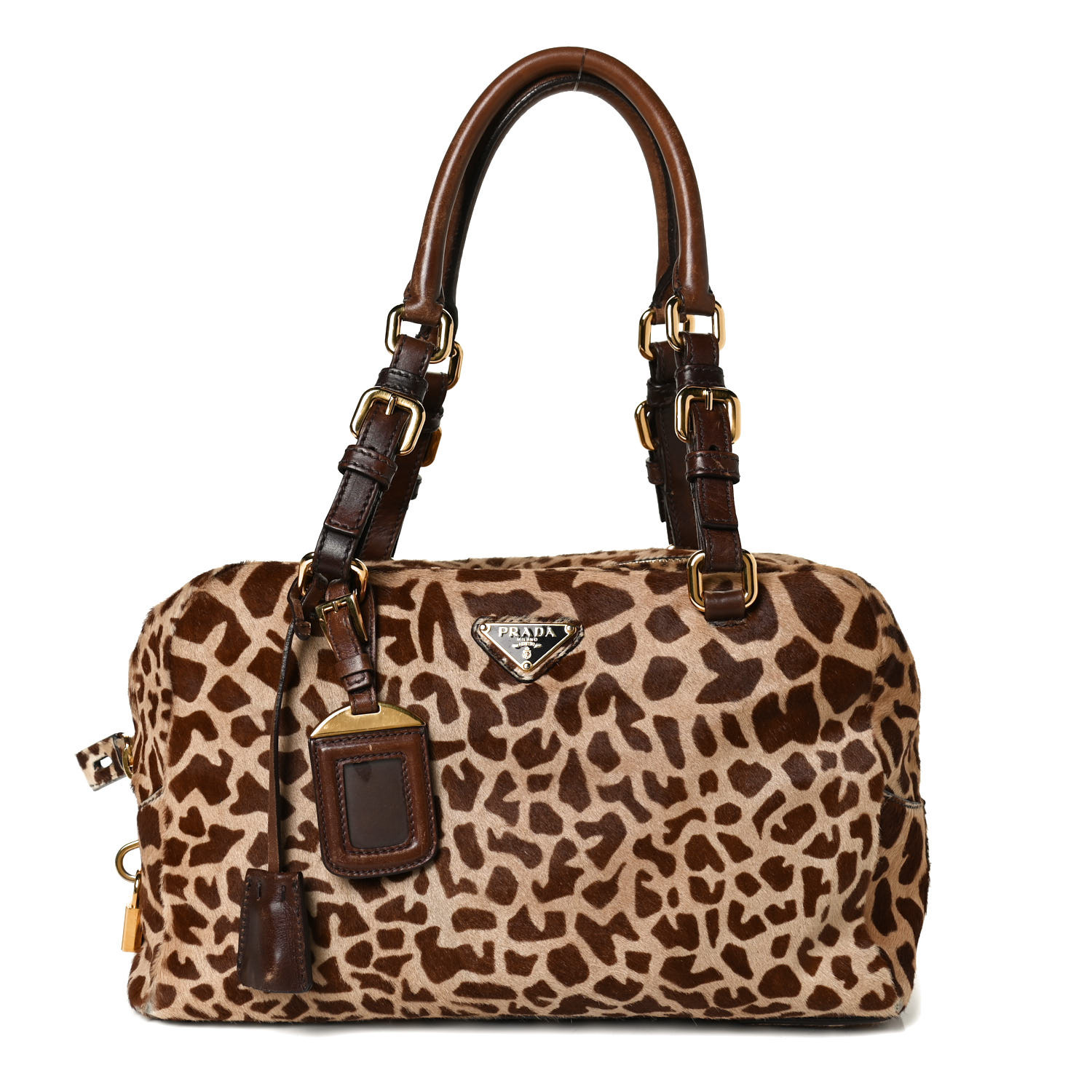 PRADA Calf Hair Giraffe Print Tote Sabbia Moro 1021623