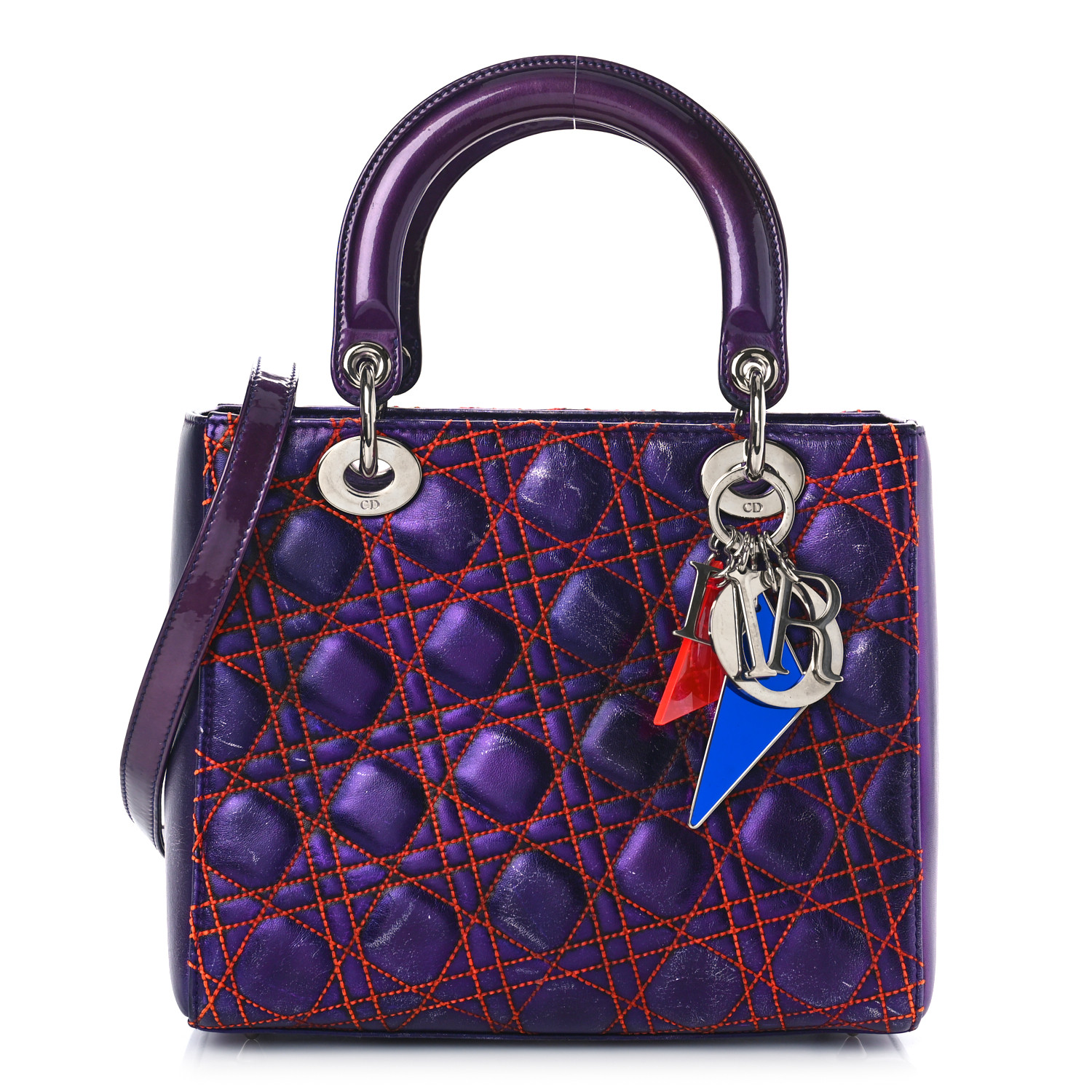 【ヴィンテージ】Rank:S☆Dior Dark Purple Lady Small Cannage CHRISTIAN DIOR Patent Cannage Medium Lady Dior Purple