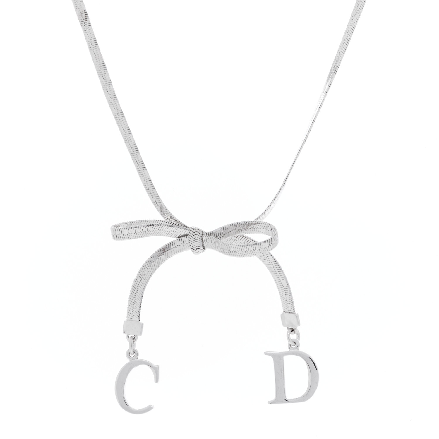 CHRISTIAN DIOR Bow CD Necklace Silver 1283048 | FASHIONPHILE