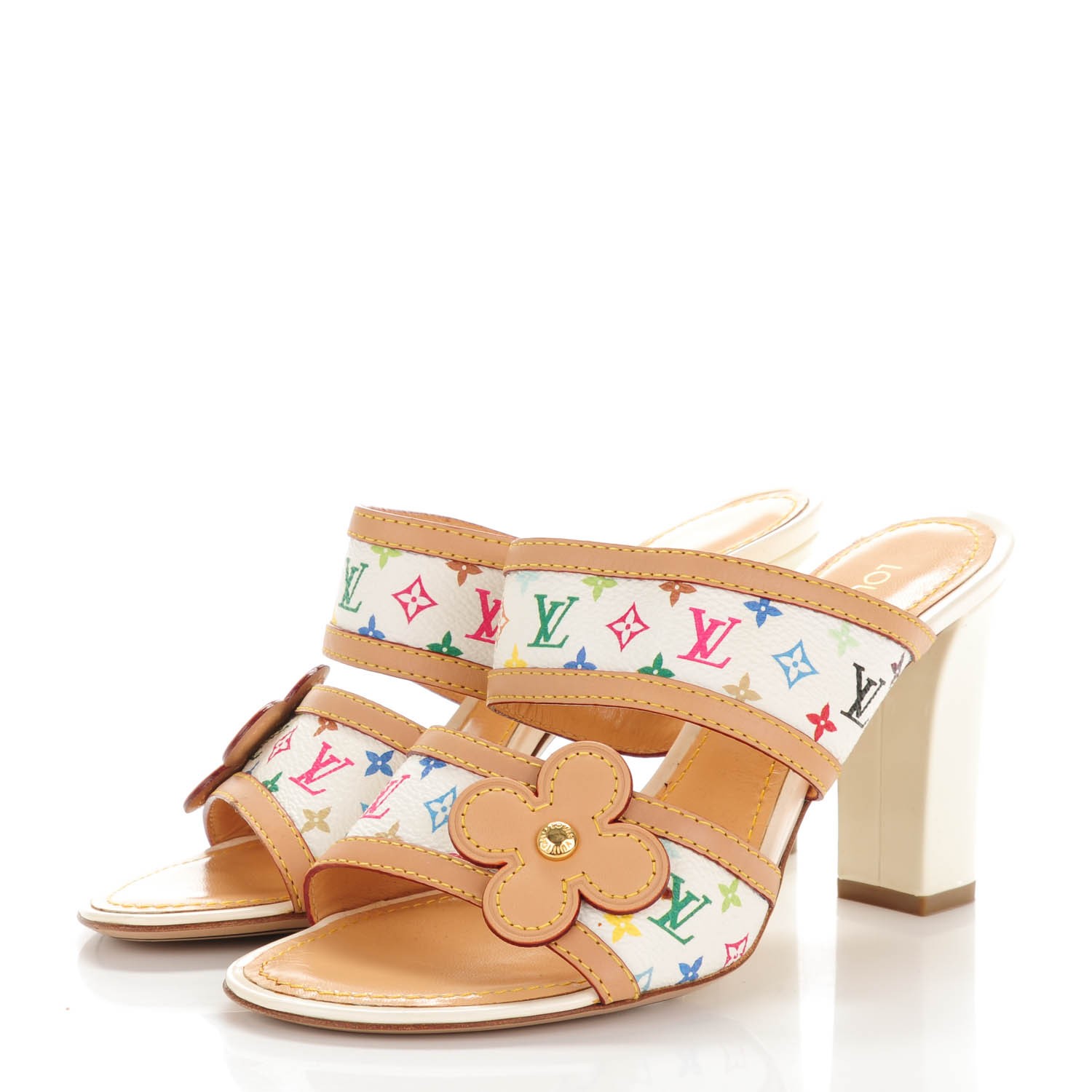 LOUIS VUITTON Monogram Multicolor Sandals 38 White 165390