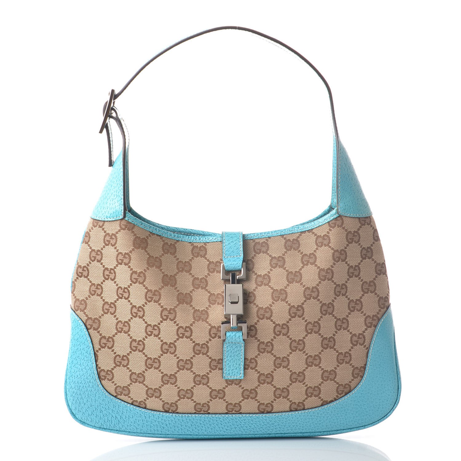 GUCCI Monogram Small Jackie O Hobo Turquoise 340996