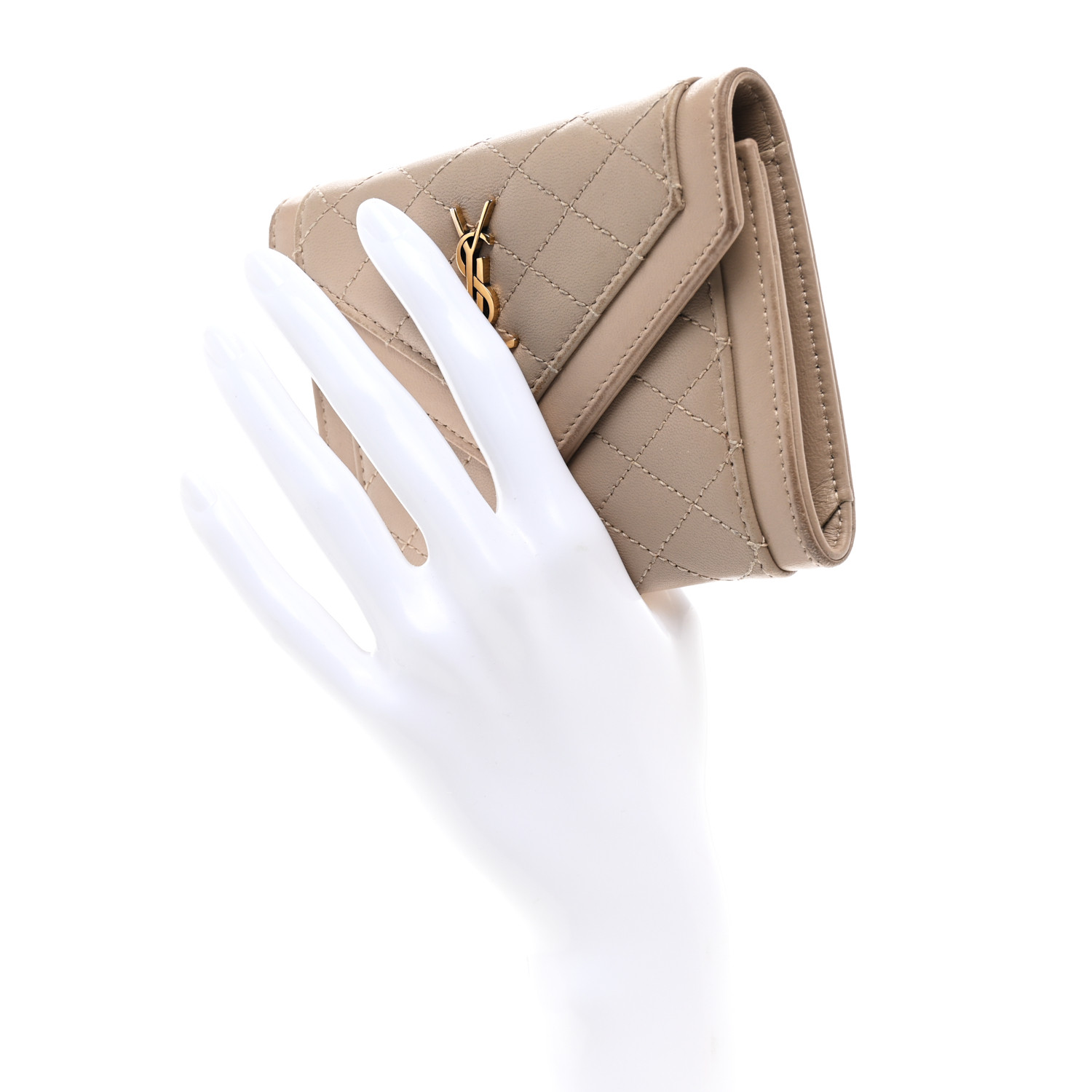 SAINT LAURENT Lambskin Quilted Monogram Gaby Small Envelope