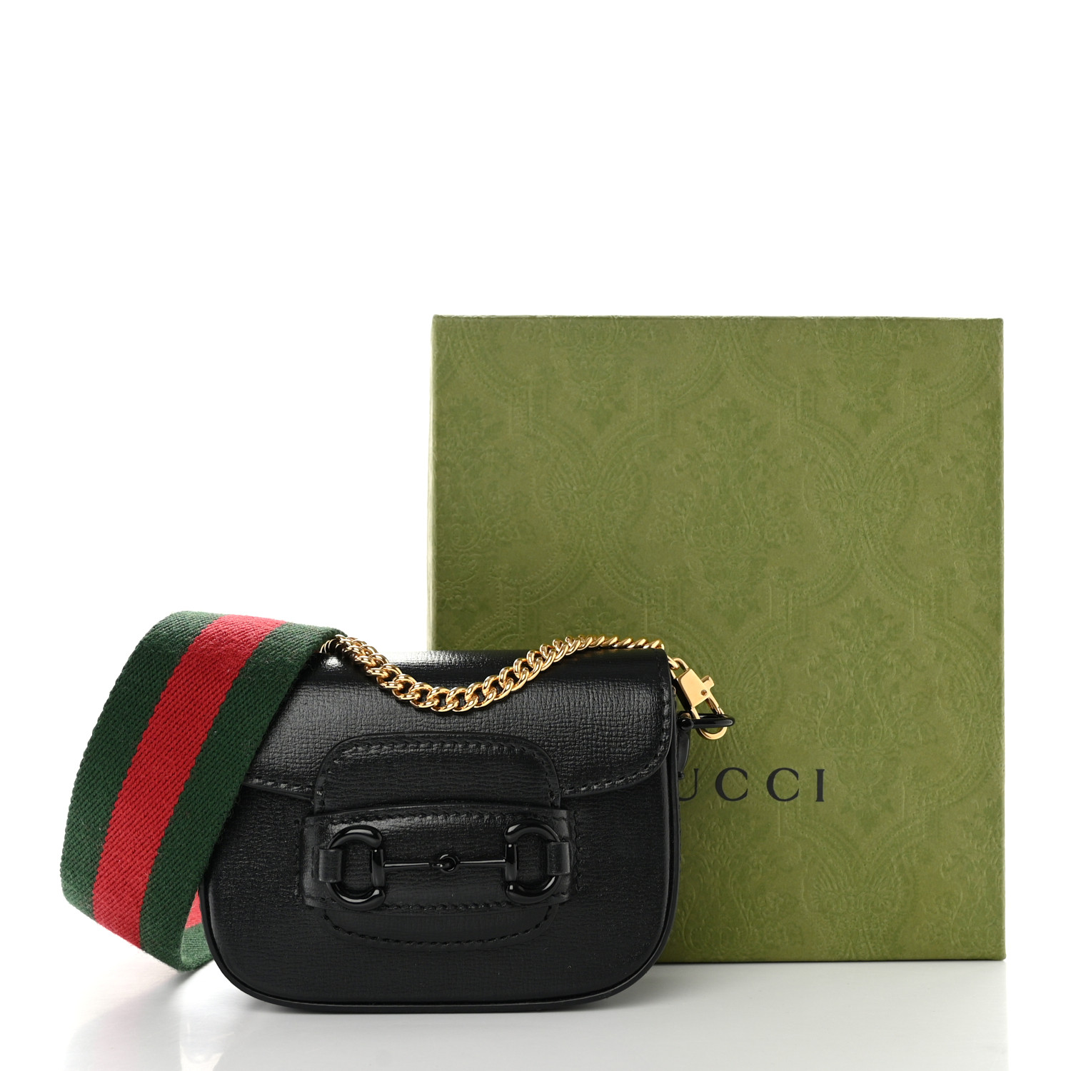 GUCCI Azalea Calfskin Web Monochrome Horsebit 1955 Wallet On