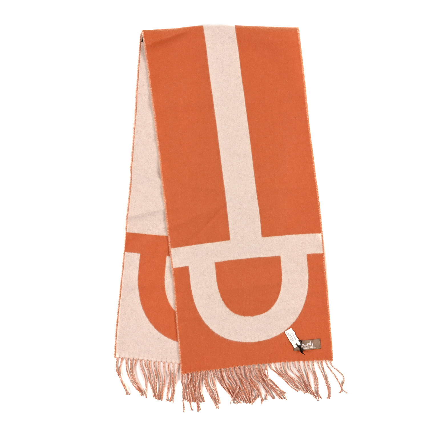 *洗練された首元*【HERMES】カザック Grand Mors マフラー HERMES Cashmere Casaque Grand Mors Muffler Orange Ivory