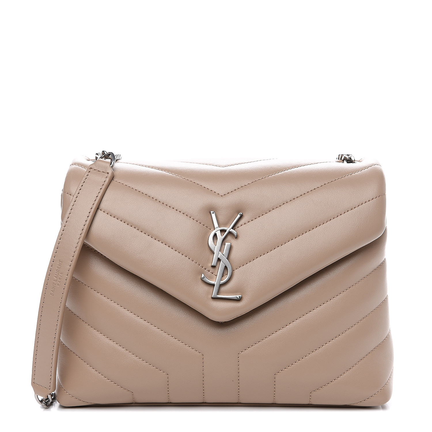 SAINT LAURENT Calfskin Y Quilted Monogram Small Loulou Chain Satchel Nude  Powder 591961 | FASHIONPHILE