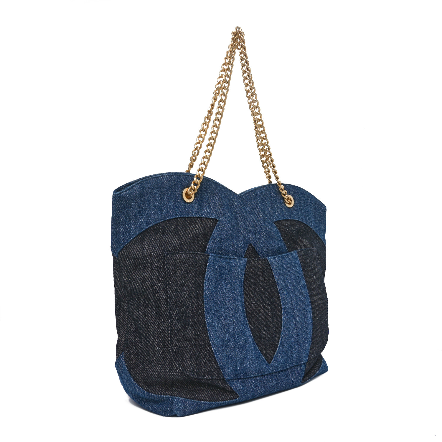 CHANEL Denim Large Two Tone CC Shopping Blue 1688781
