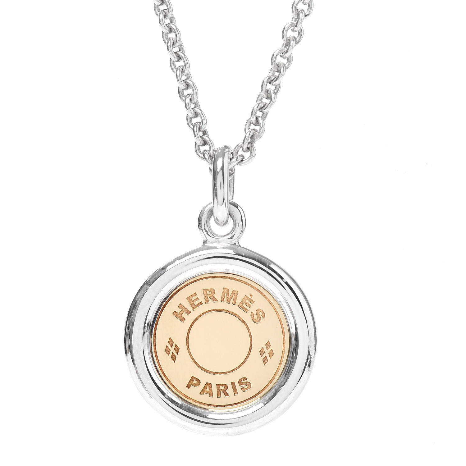 HERMES Sterling Silver 18K Yellow Gold Sellier Pendant