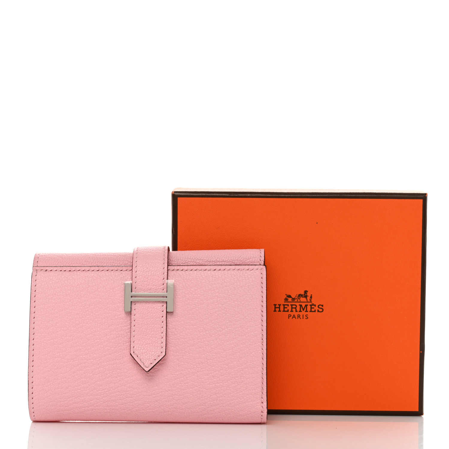 HERMES◆BEARN COMPACT ROSE SAKURA◆ HERMES Chevre Mysore Tri-Fold Compact Bearn Wallet Rose