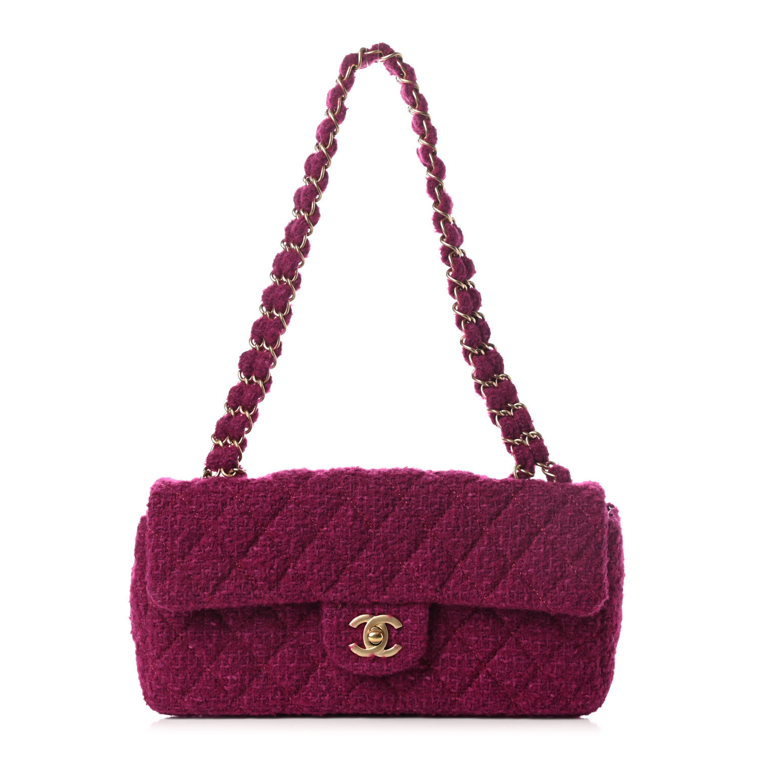 CHANEL Tweed East West Flap Fuchsia 973072 | FASHIONPHILE
