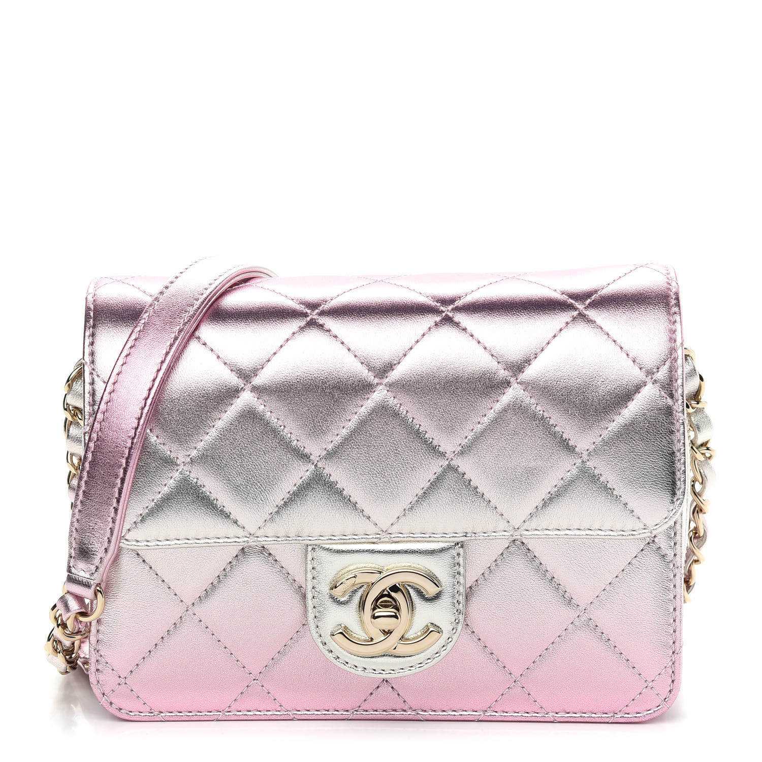 CHANEL Metallic Lambskin Like A Wallet Flap Golden Pink 916699