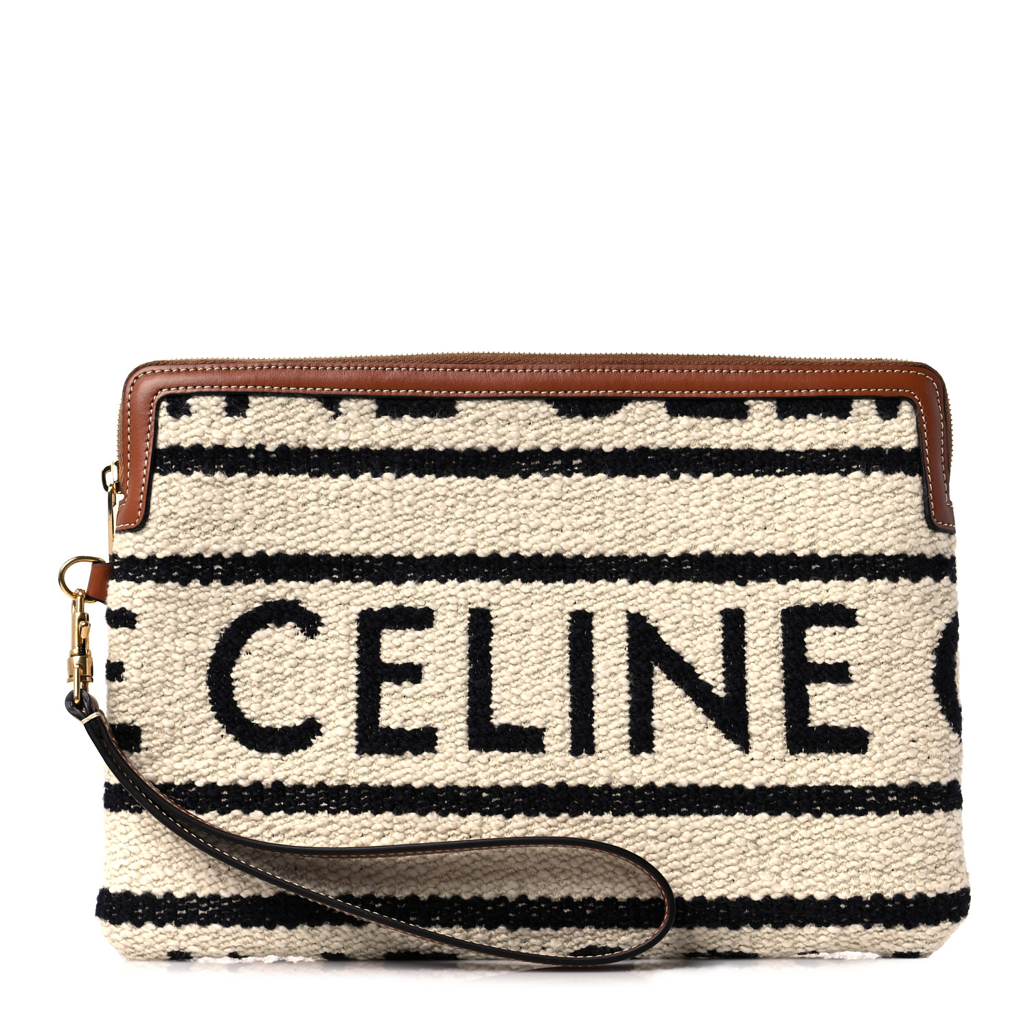 CELINE All Over Textile Calfskin Striped Small Pouch White