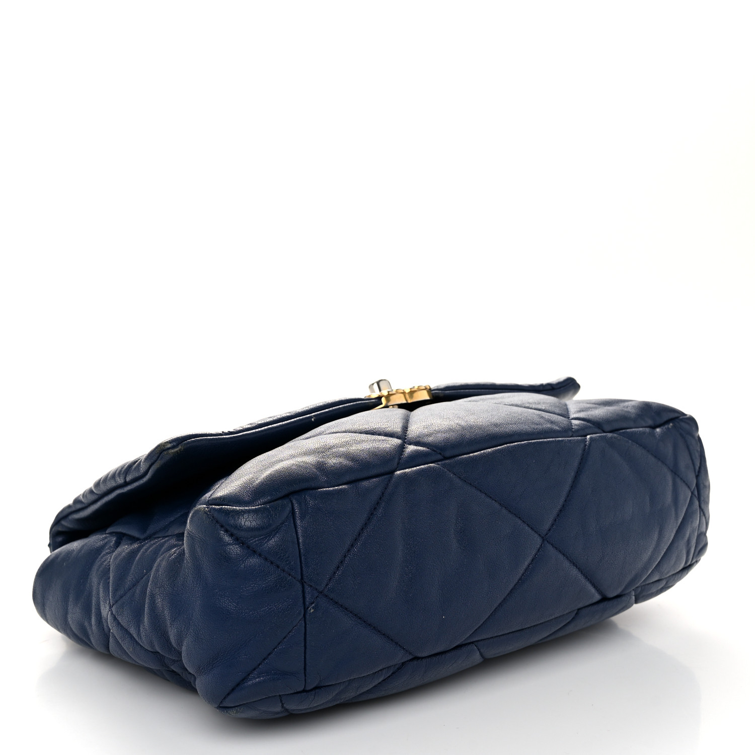 CHANEL Goatskin Quilted Large Chanel 19 Flap Dark Blue