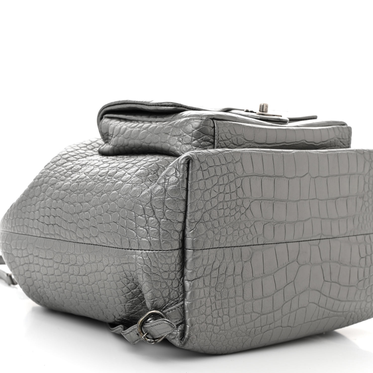 CHANEL Metallic Calfskin Crocodile Embossed Large Backpack