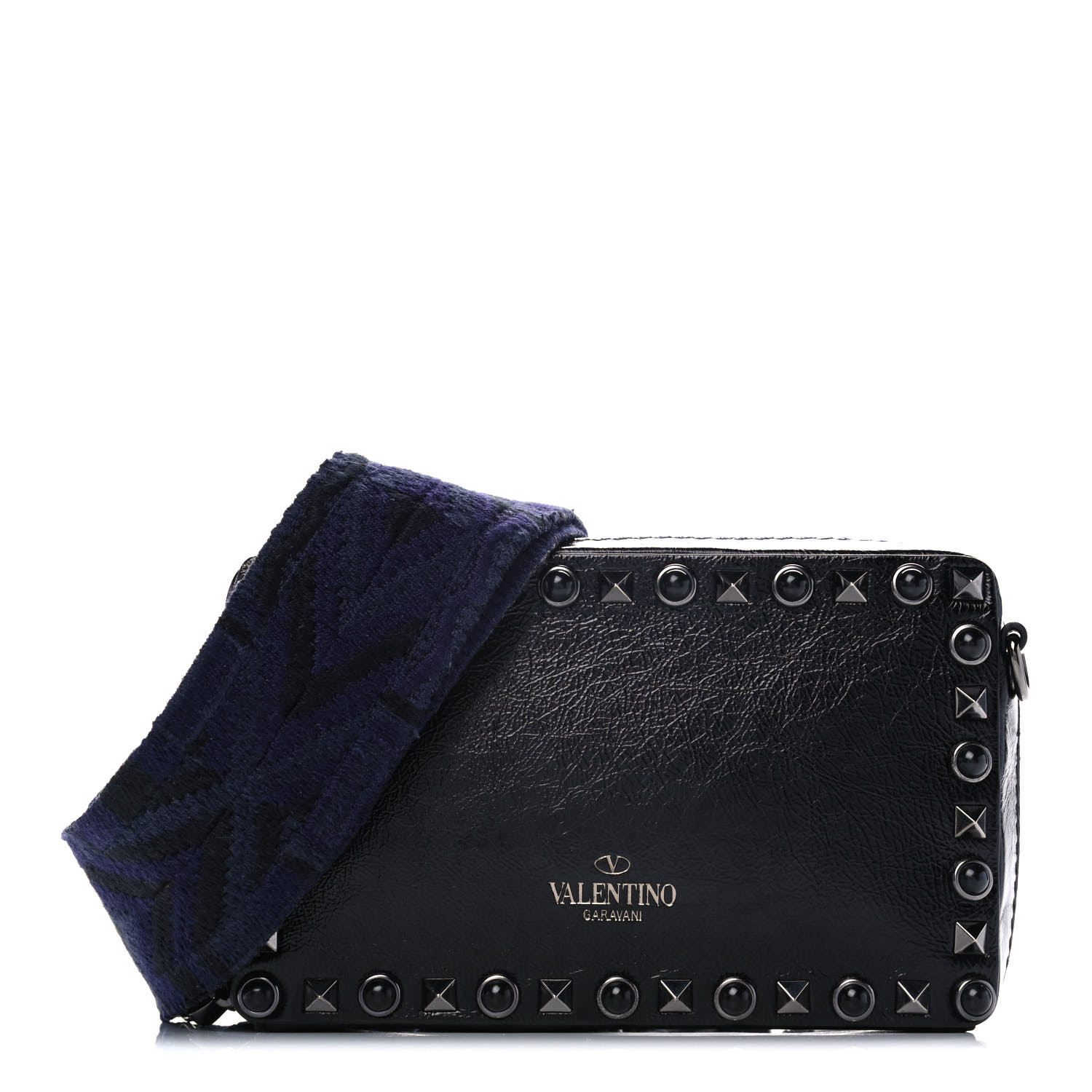 VALENTINO GARAVANI Craquele Calfskin Guitar Strap Rockstud