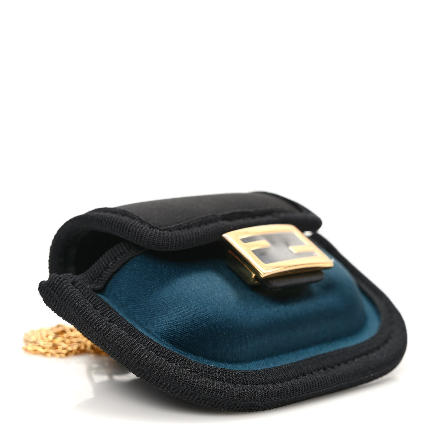 FENDI Silk Satin Pico Baguette Charm Blue Velvet Black