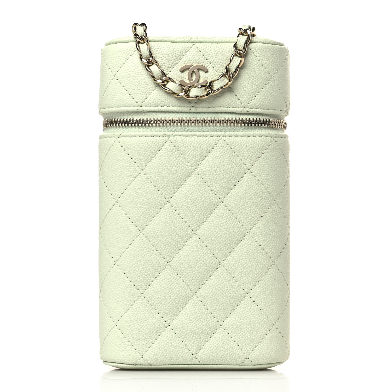 【CHANEL】small bag /phone holder with chain★グリーン CHANEL Caviar Quilted Phone Holder With Chain Light Green