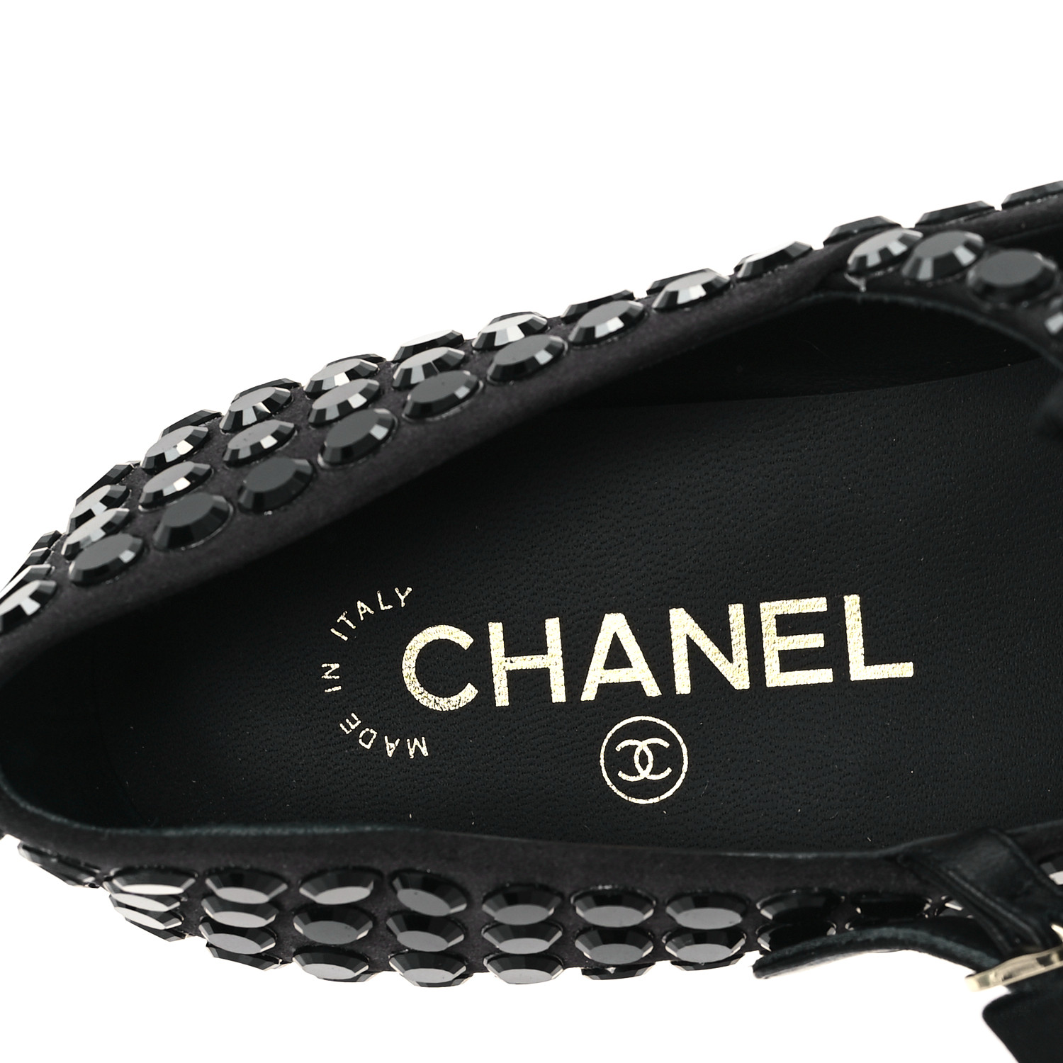 CHANEL Satin Strass Bow Mary Jane Flats 37 Black 1650626