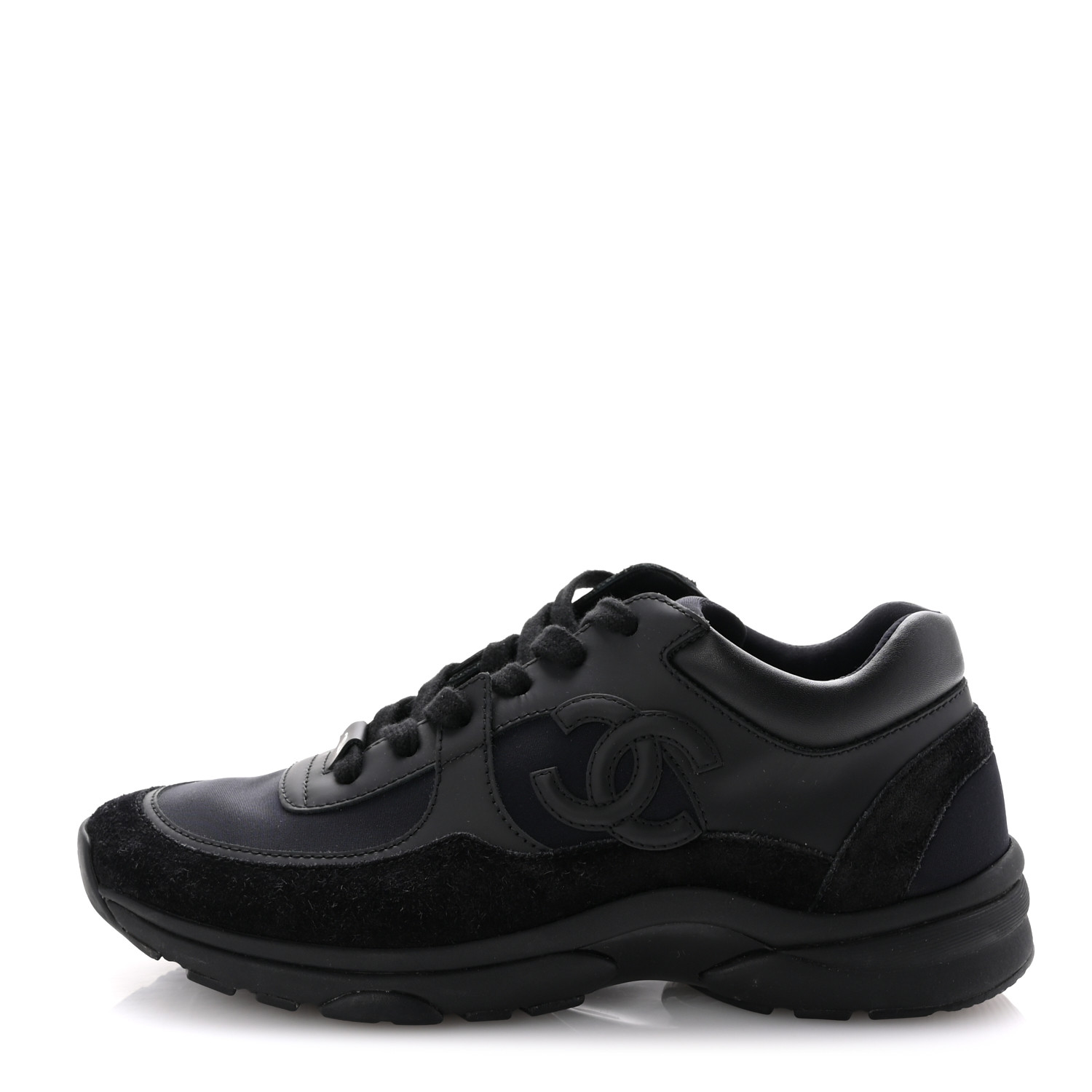 CHANEL Lambskin Fabric CC Uniform Sneakers 39 Black 1657873