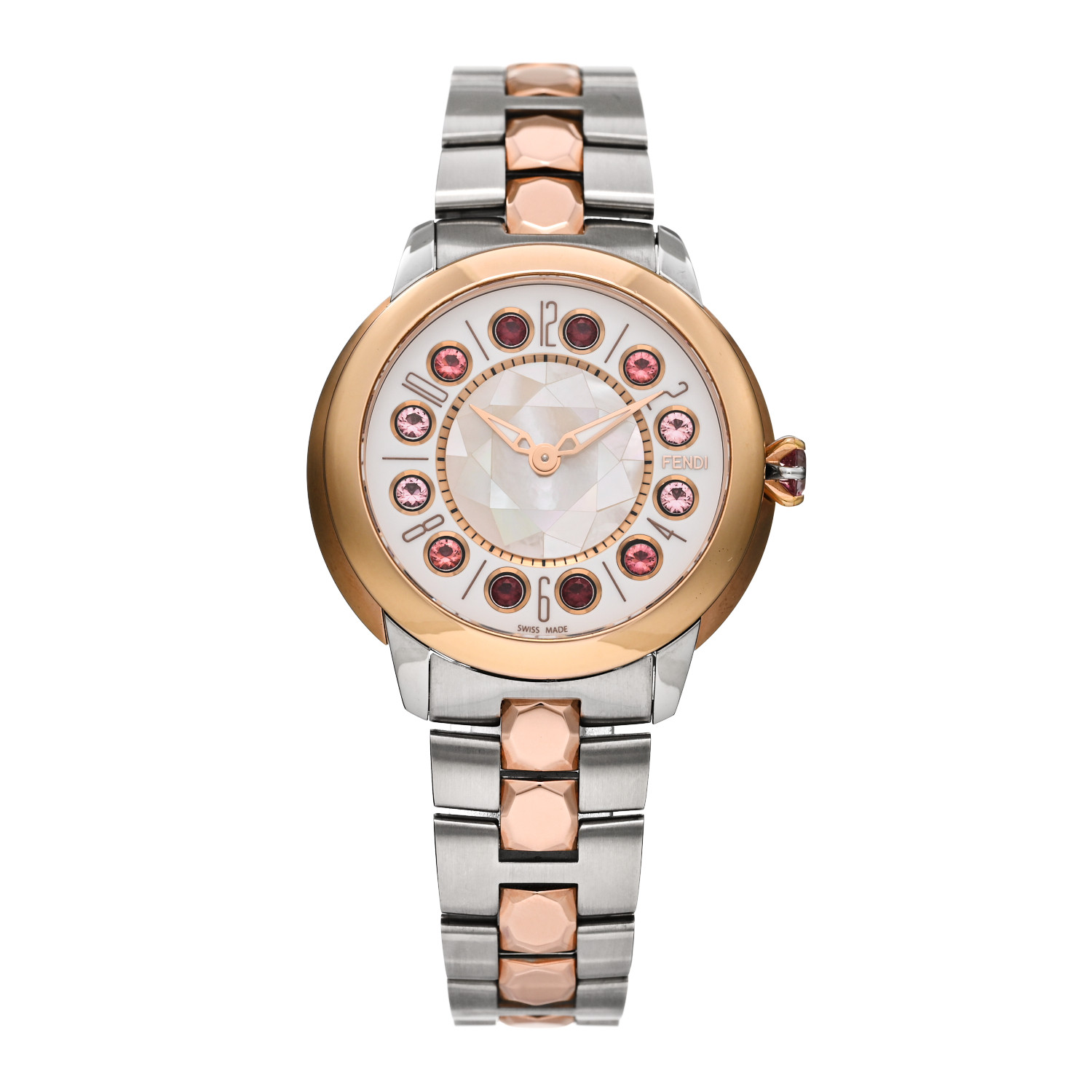 FENDI Stainless Steel Mother of Pearl Topaz Spinel 38mm