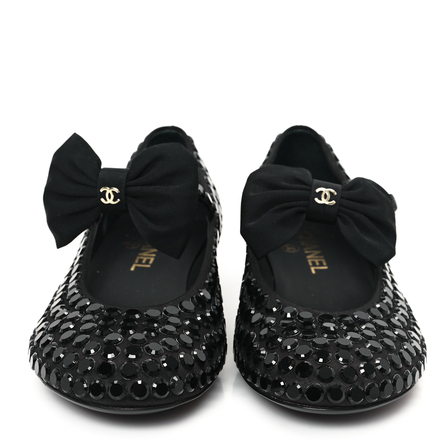 靴 Mary Jane Crystal Ribbon Satin Flats 37 CHANEL Satin Strass Bow Mary Jane Flats 37 Black 1650626