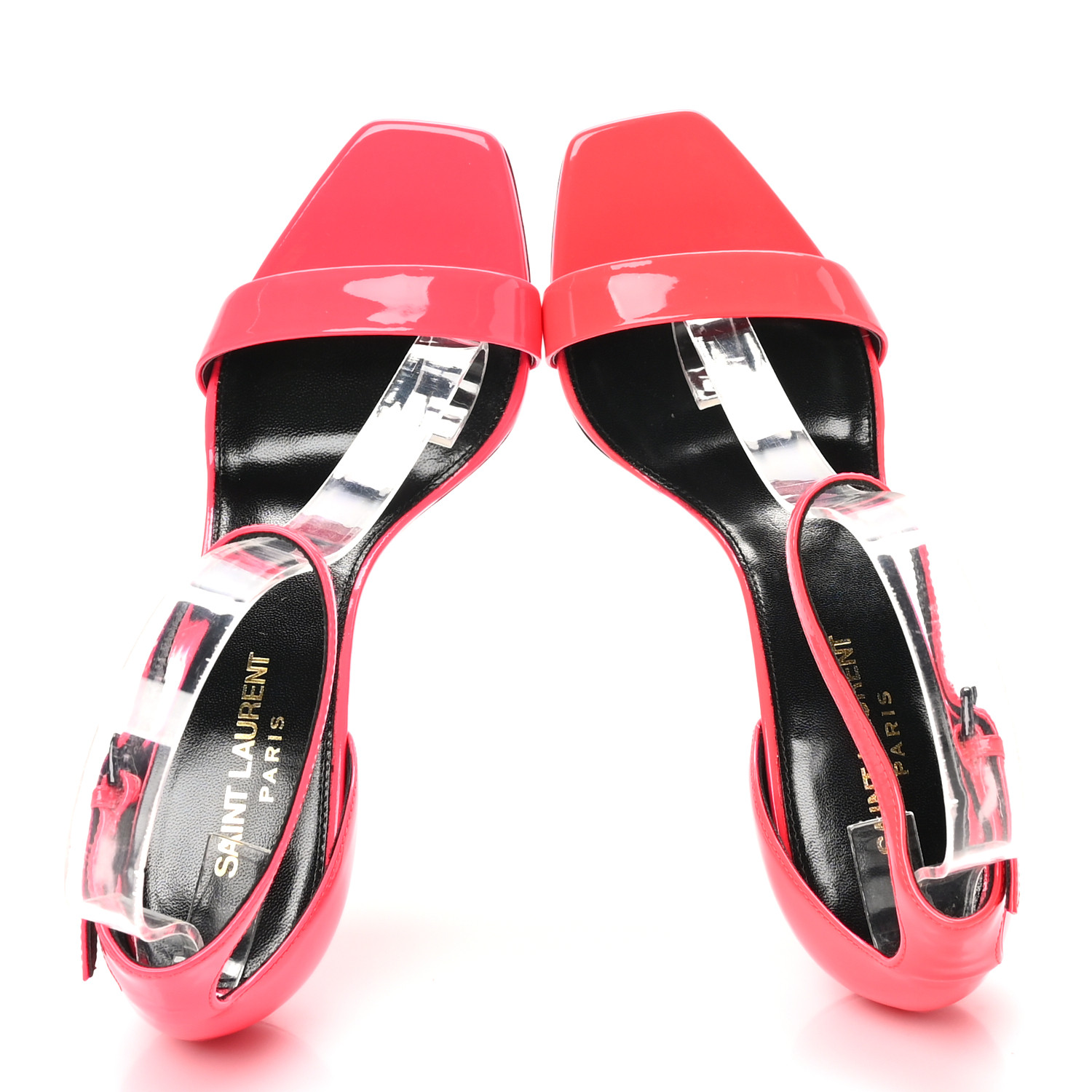 SAINT LAURENT Patent Calfskin Amber 105 Ankle Strap Sandals