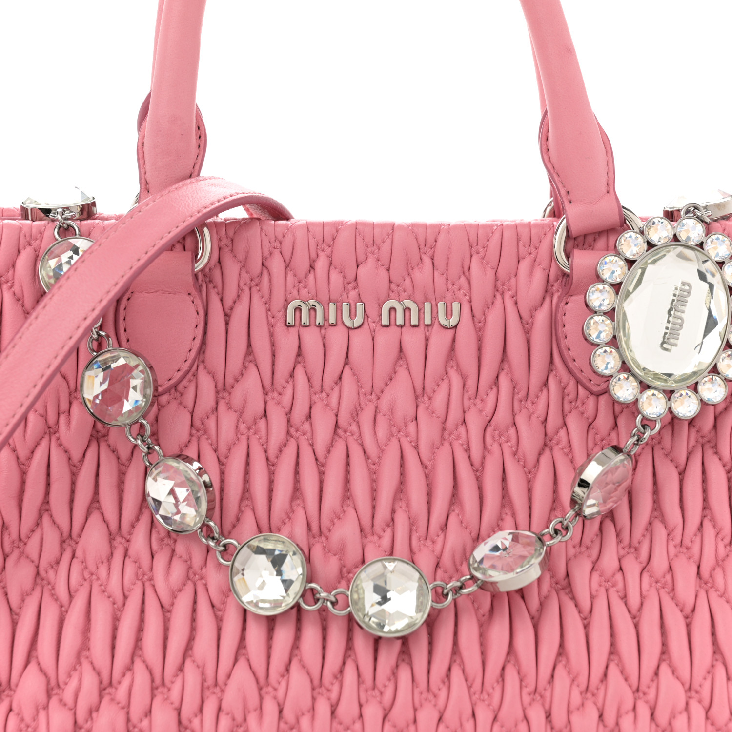 MIU MIU Nappa Matelasse Swarovski Crystal Tote Rosa 1646852