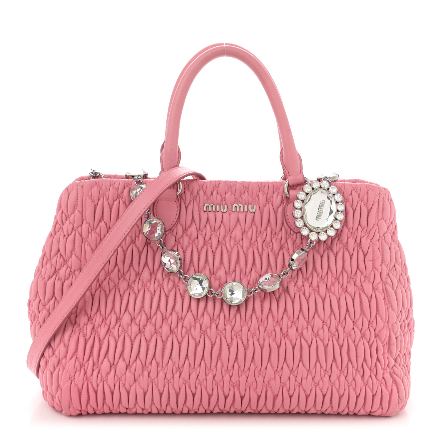 MIU MIU Nappa Matelasse Swarovski Crystal Tote Rosa 1646852