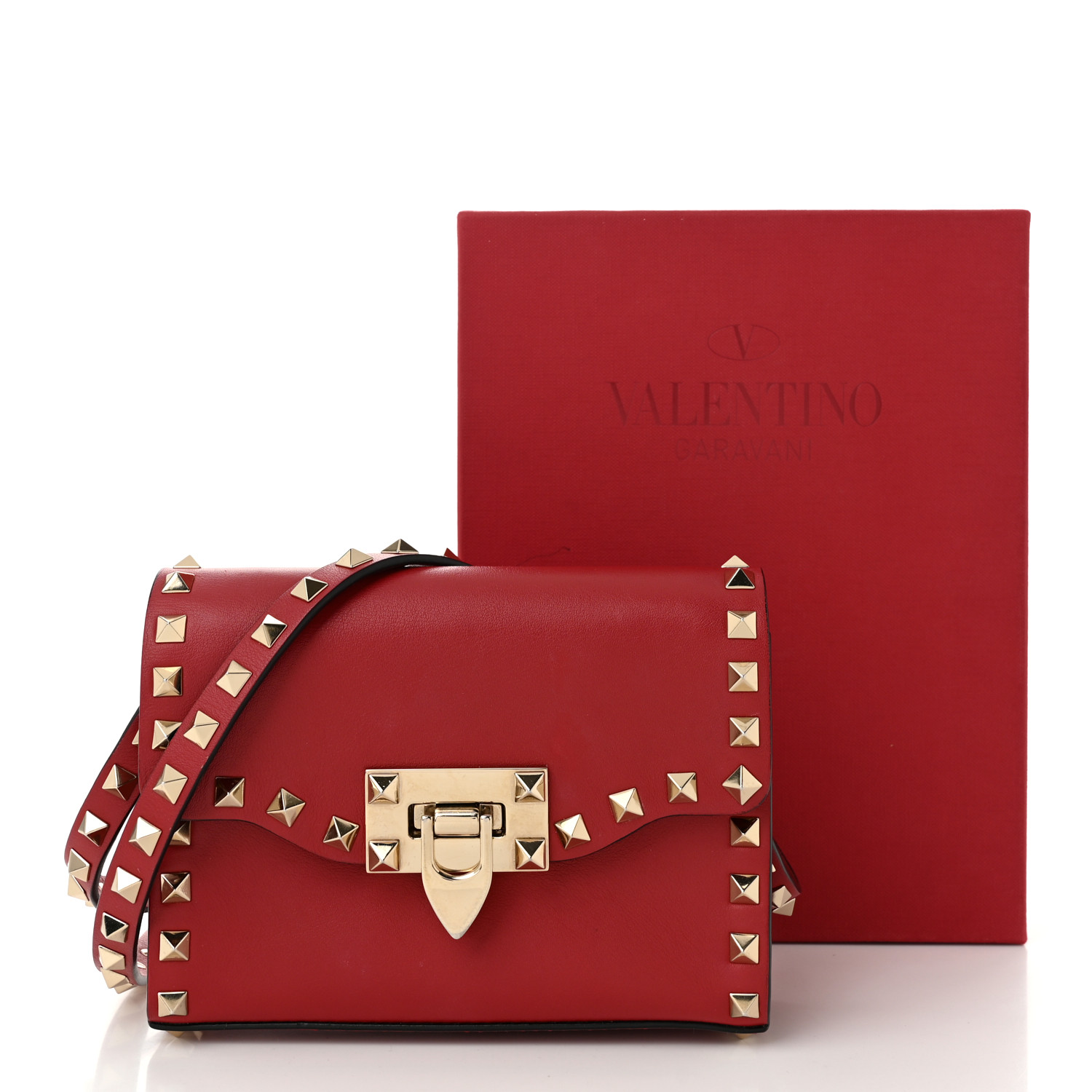 valentino ミニバック　スタッズ　レッド VALENTINO GARAVANI Vitello Mini Rockstud Flip Lock Crossbody