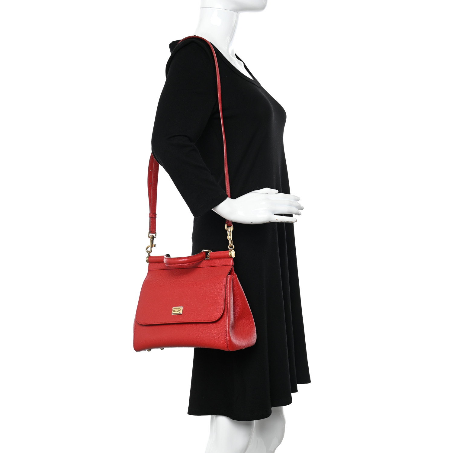 トートバッグ Dolce & Gabbana Dauphine Leather Red Medium Sicily Bag DOLCE GABBANA Dauphine Medium Miss Sicily Satchel Dark Red