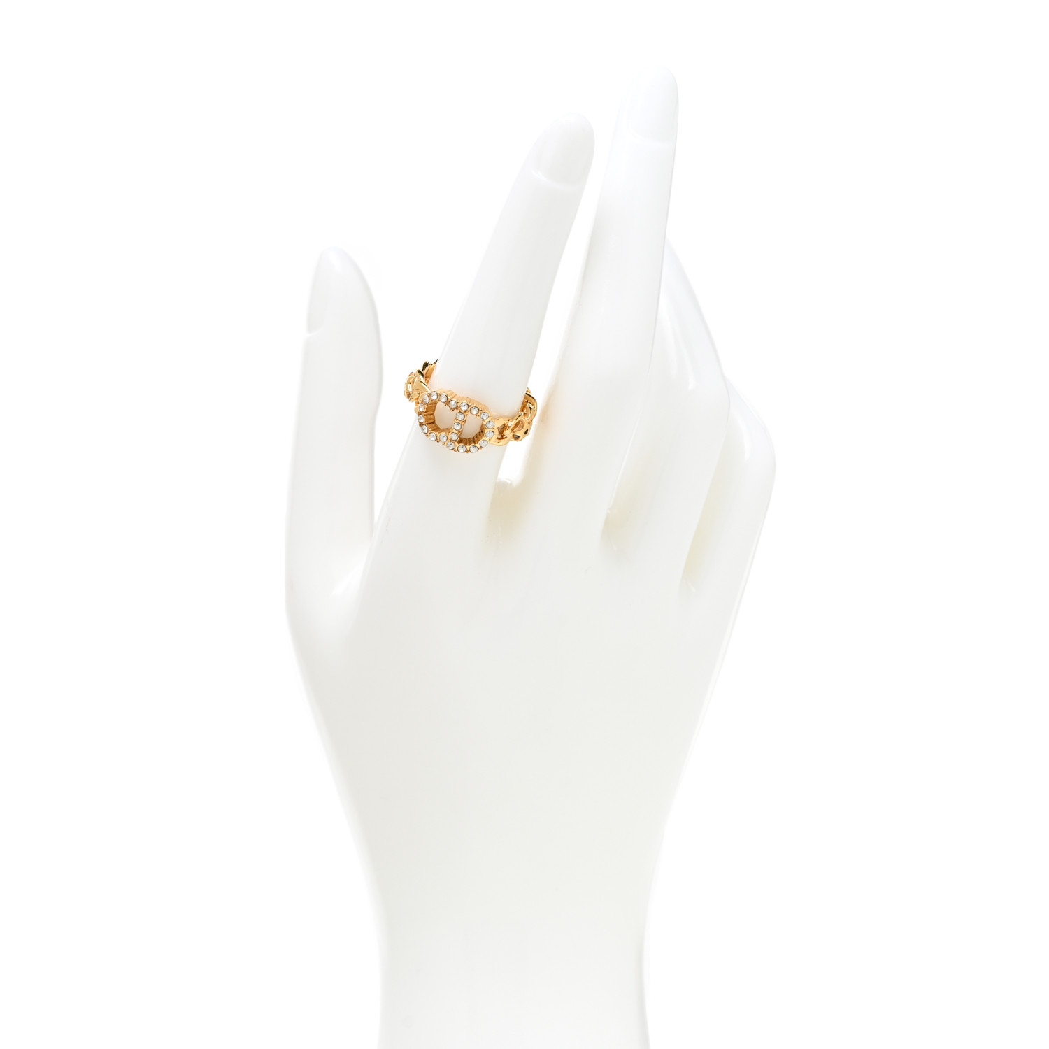 CHRISTIAN DIOR Metal Crystal Danseuse Etoile Chain Ring L 54