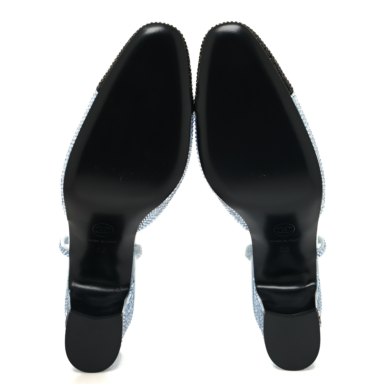 シャネルヒール CHANEL Strass Grosgrain Cap Toe CC Slingback Pumps 38 Blue