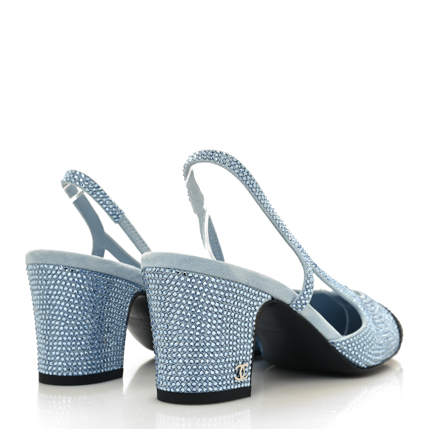シャネルヒール CHANEL Strass Grosgrain Cap Toe CC Slingback Pumps 38 Blue