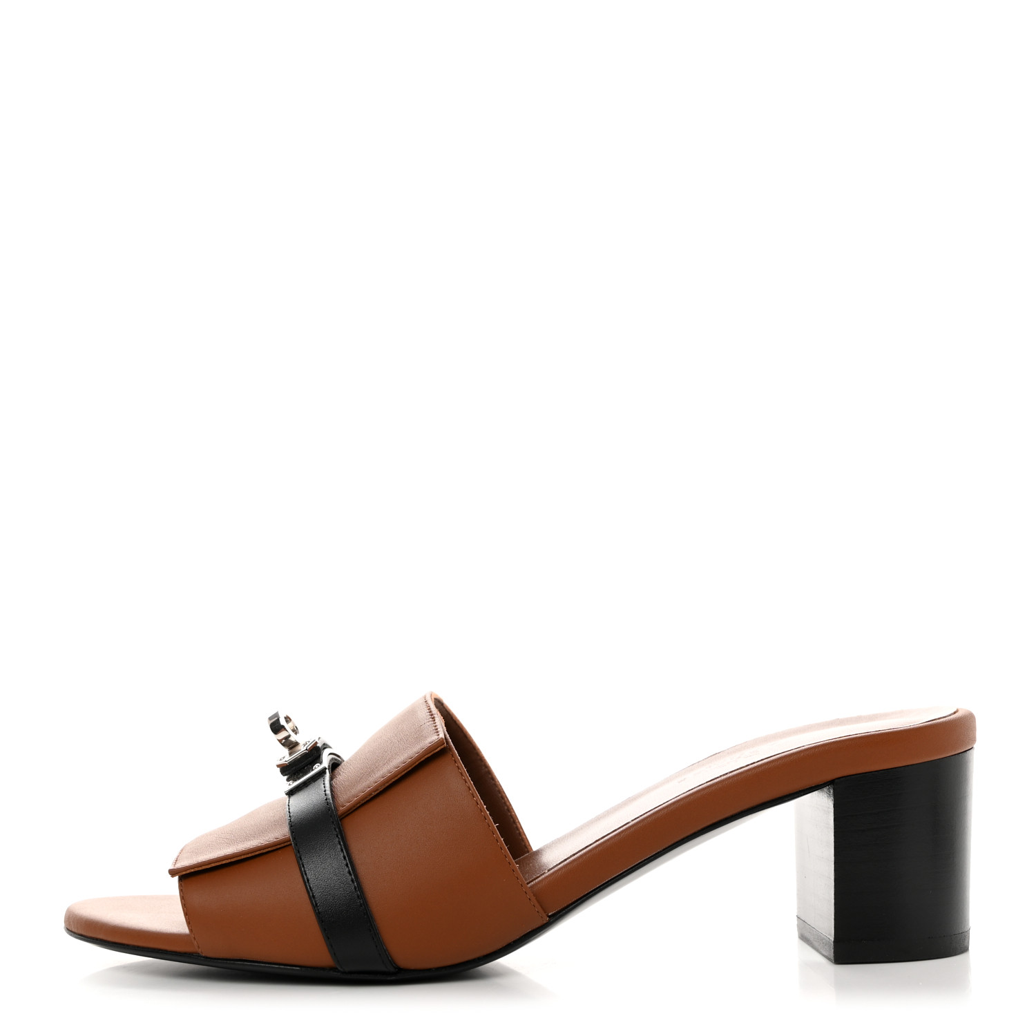 HERMES Calfskin Gigi 50 Sandals 38.5 Gold Black 1446837