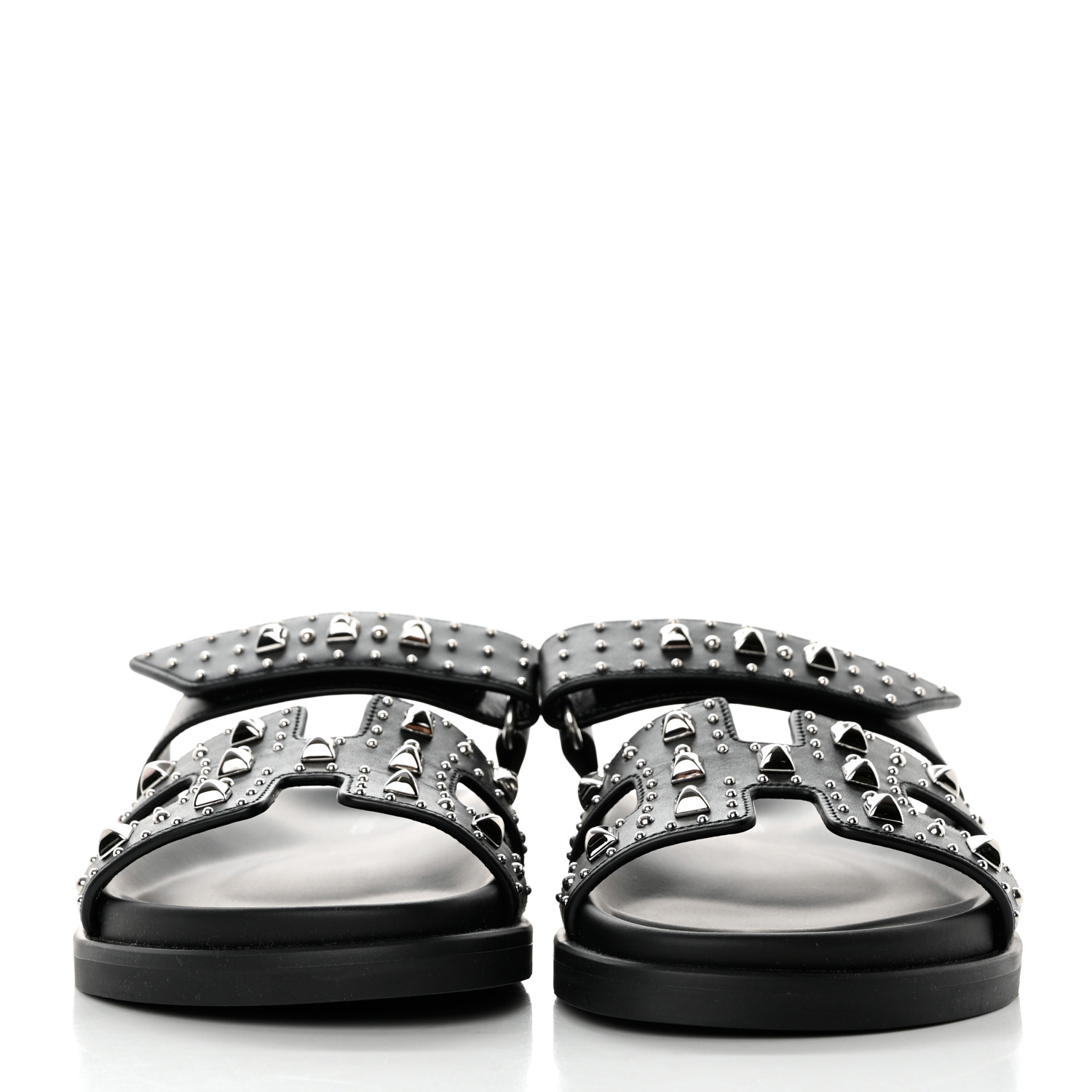 HERMES Calfskin Studded Womens Chypre Sandals 36 Black
