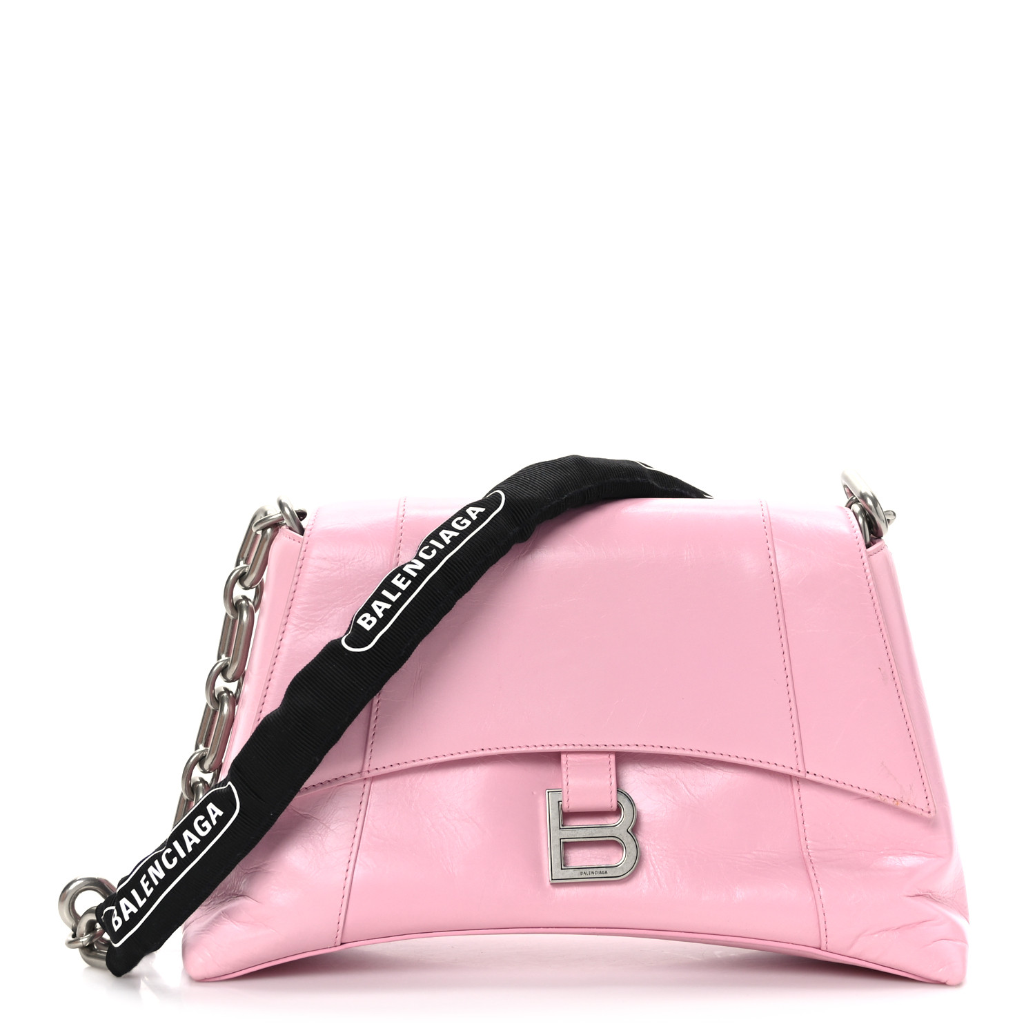 BALENCIAGA Calfskin S Downtown Shoulder Bag Candy Pink Black