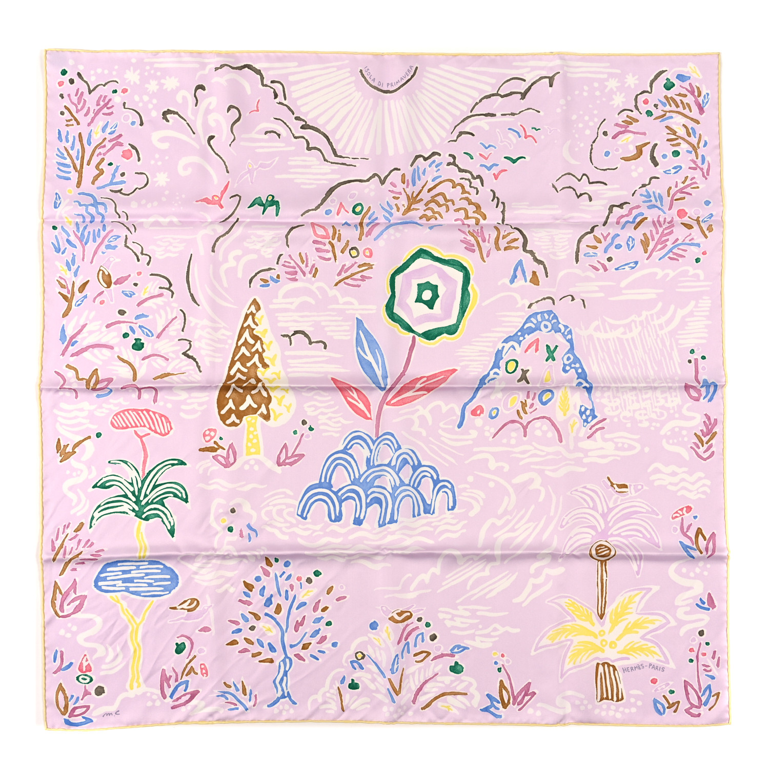 フランス発 ☆HERMES☆ カレ 90 Isola di Primavera HERMES Silk Isola Di Primavera Scarf 90 Rose Fane Marine