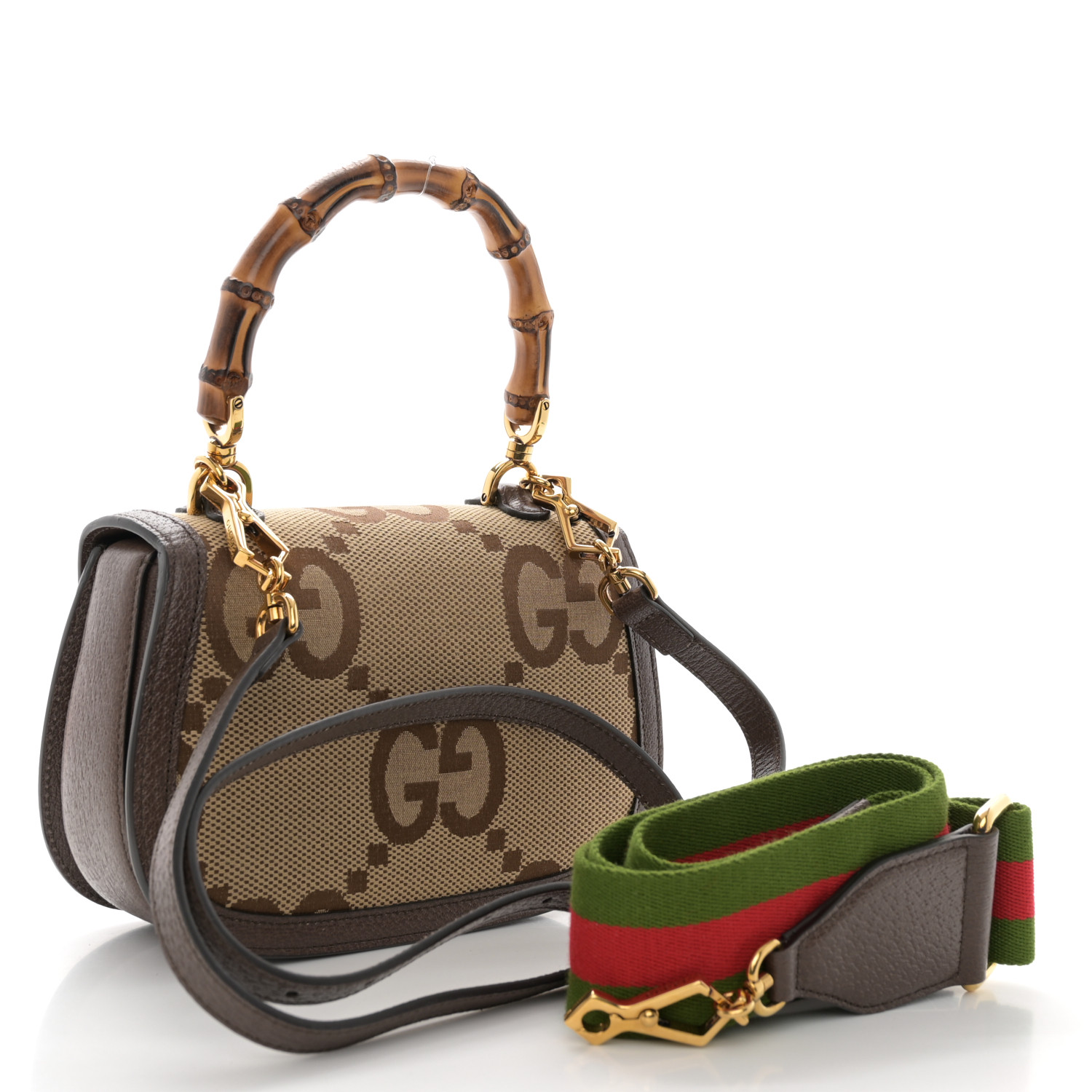GUCCI Monogram Jumbo GG Textured Dollar Calfskin Web Small