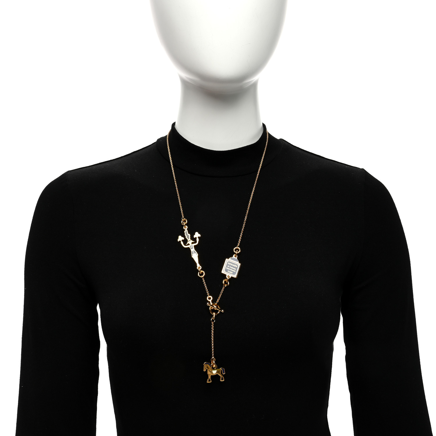 HERMES Metal Enamel Cheval Grand Parade Necklace Gold