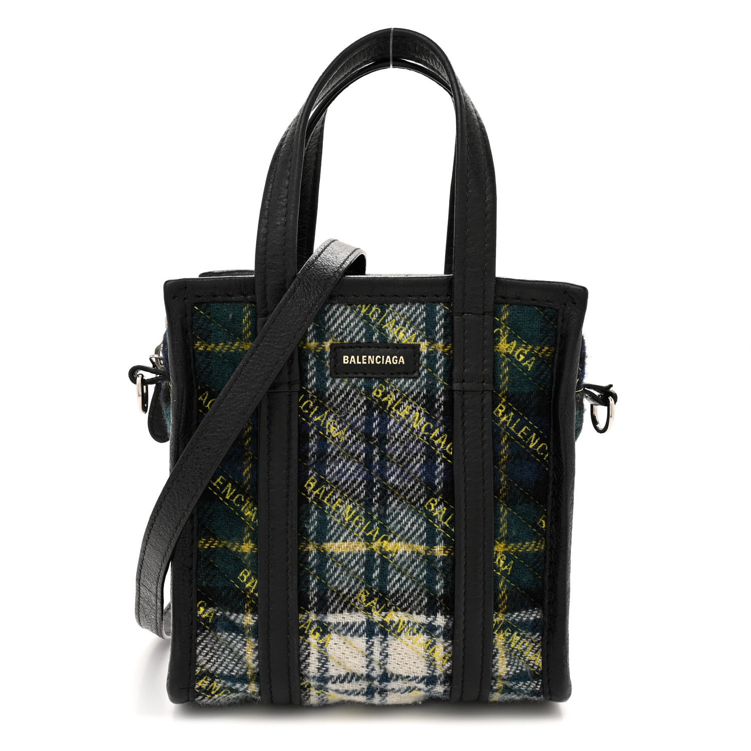 BALENCIAGA Wool Cuir Arena Plaid Diagonal Allover Logo