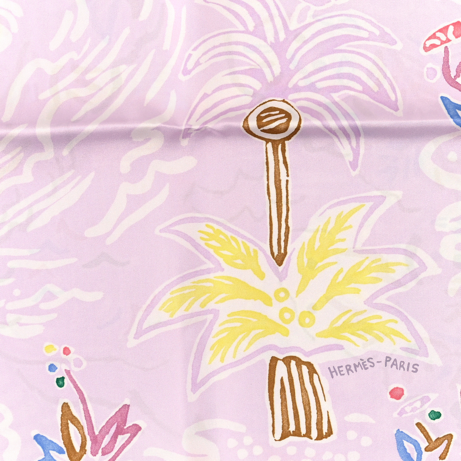 HERMES Silk Isola Di Primavera Scarf 90 Rose Pale Bleu Jaune