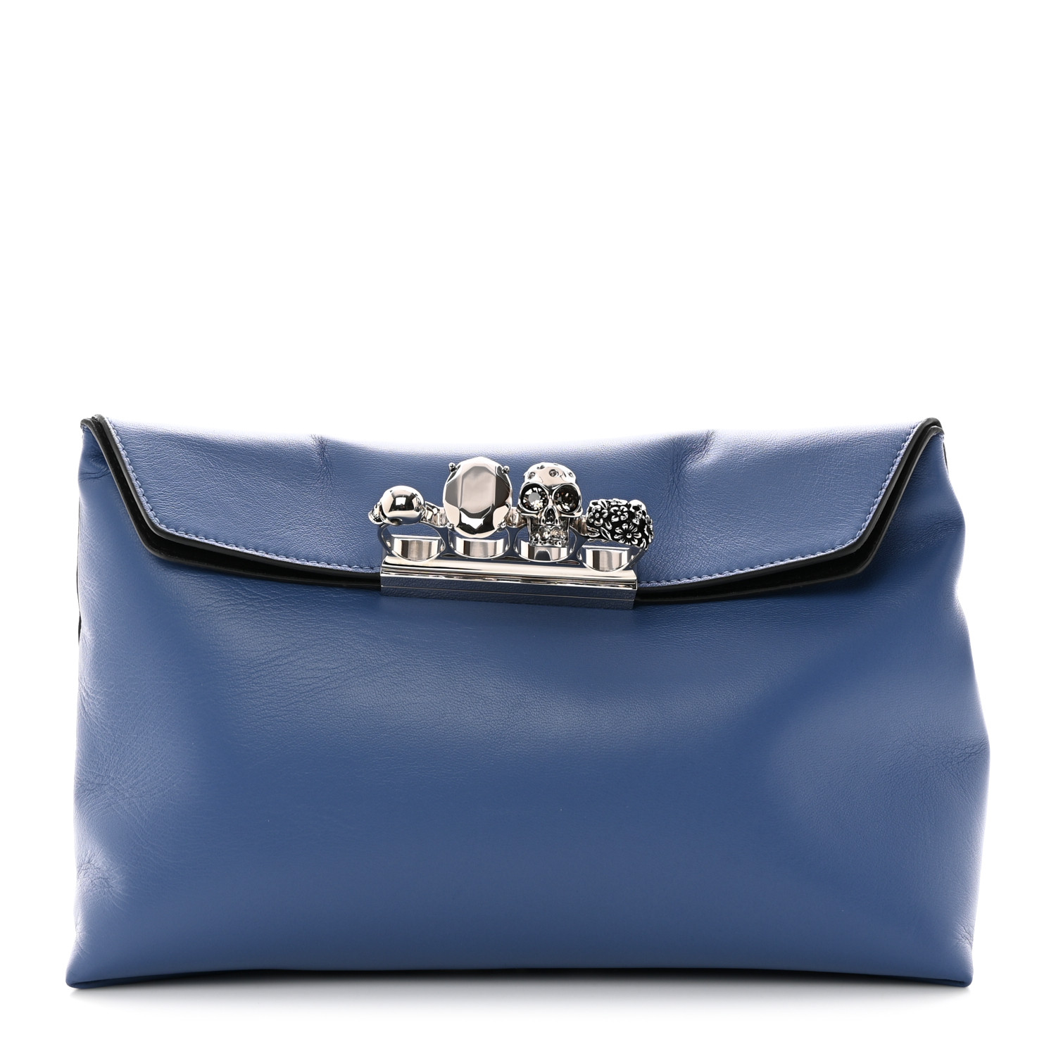 ALEXANDER MCQUEEN Nappa Skull Four Ring Clutch Blue 1520739
