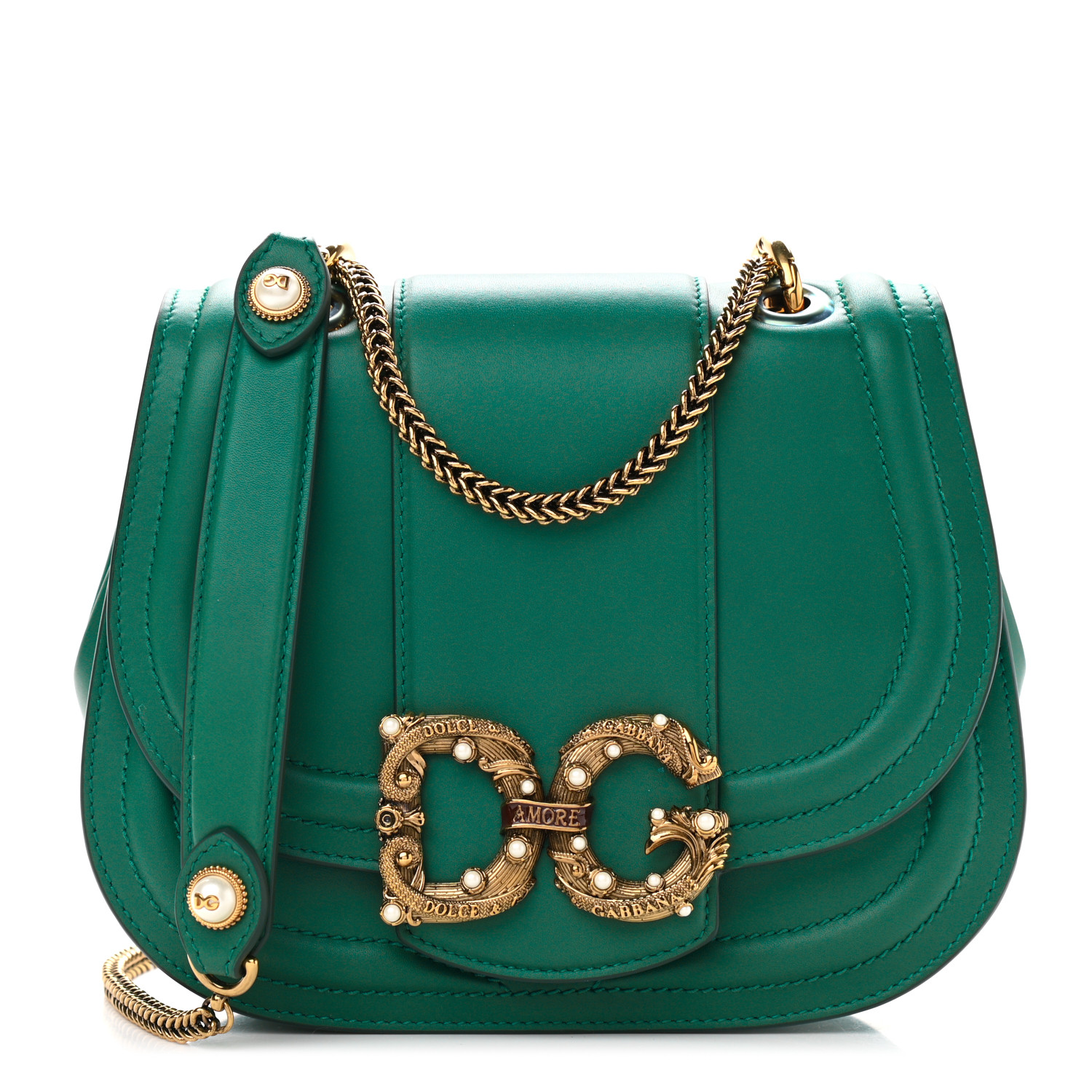 DOLCE & GABBANA Smooth Calfskin Small DG Amore Shoulder Bag
